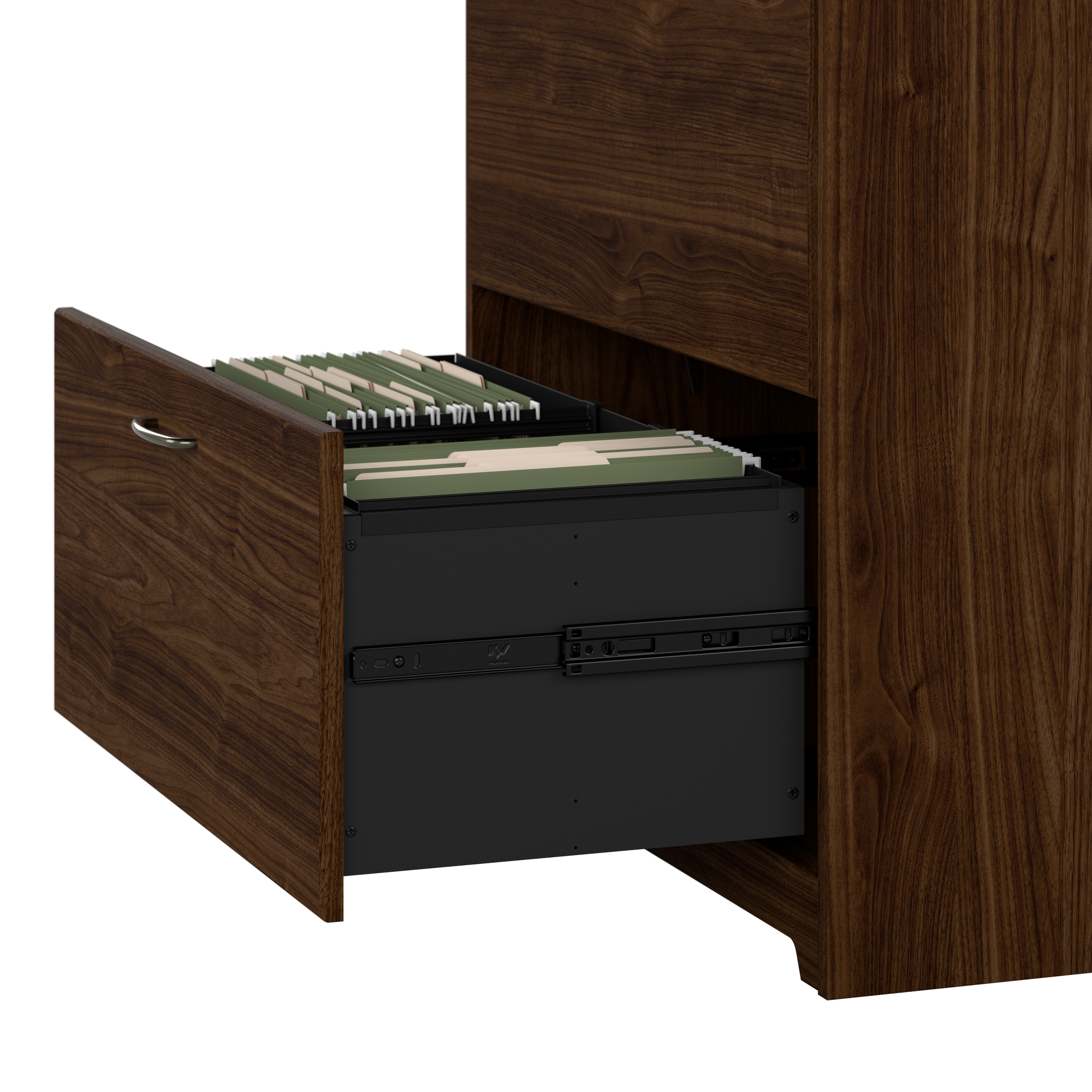 Shop Bush Furniture Cabot 60W L Shaped Computer Desk with Hutch, File Cabinet and Bookcase 09 CAB010MW #color_modern walnut