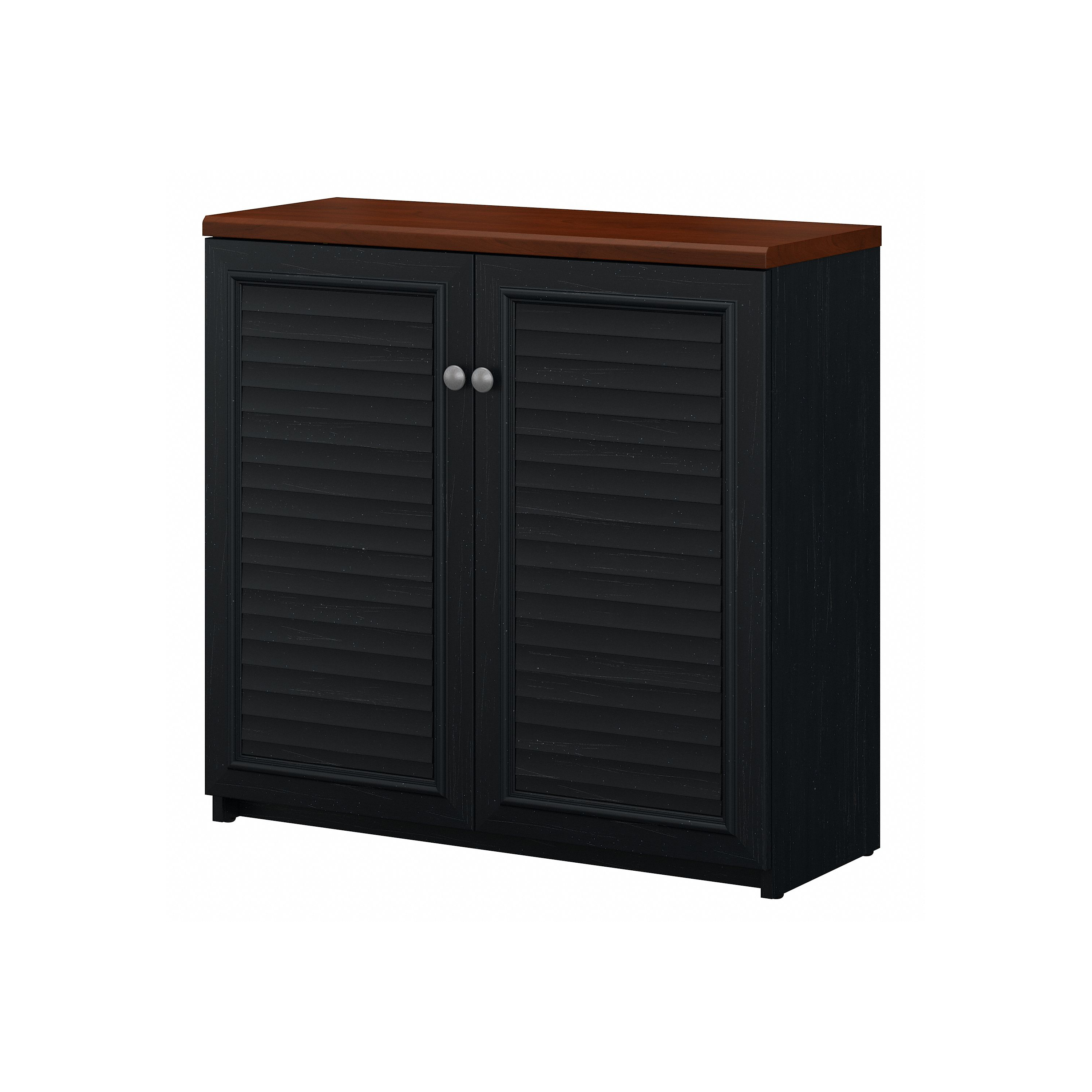 Shop Bush Furniture Fairview Small Storage Cabinet with Doors and Shelves 02 WC53996-03 #color_antique black/hansen cherry