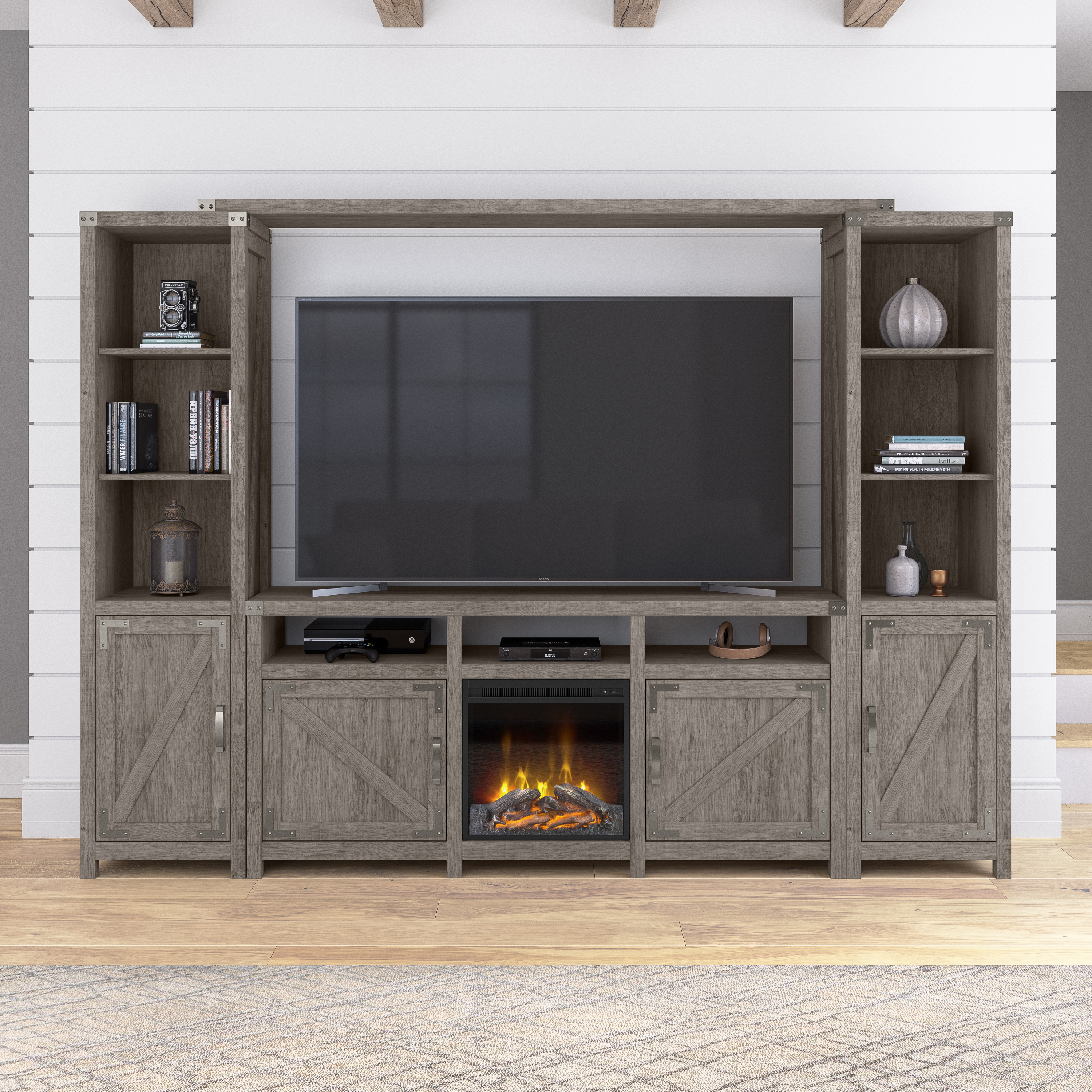 Shop Bush Furniture Knoxville 65W Farmhouse TV Stand for 75 Inch TV 06 CGV265RTG-03 #color_restored gray