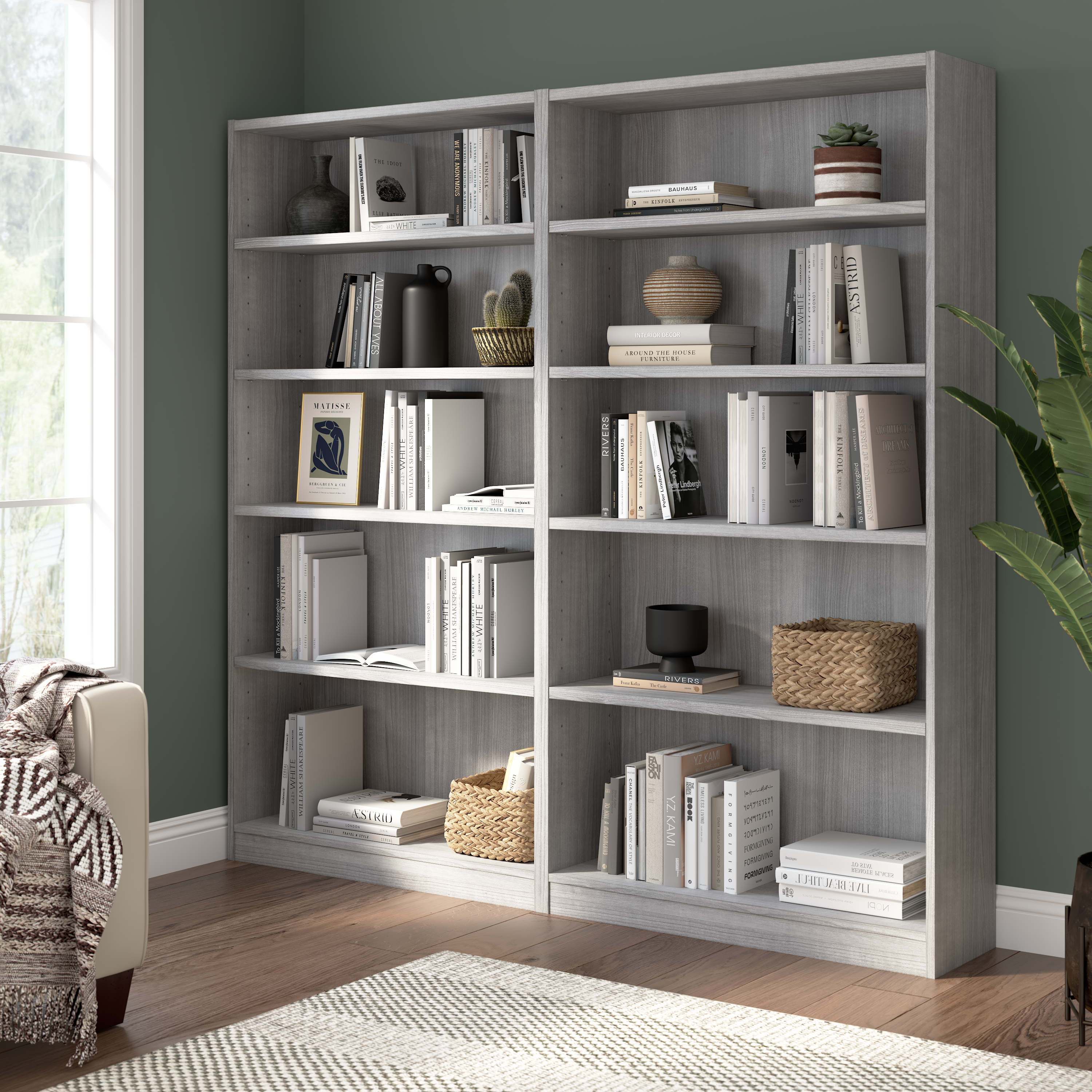 Shop Bush Furniture Universal Tall 5 Shelf Bookcase - Set of 2 01 UB003PG #color_platinum gray