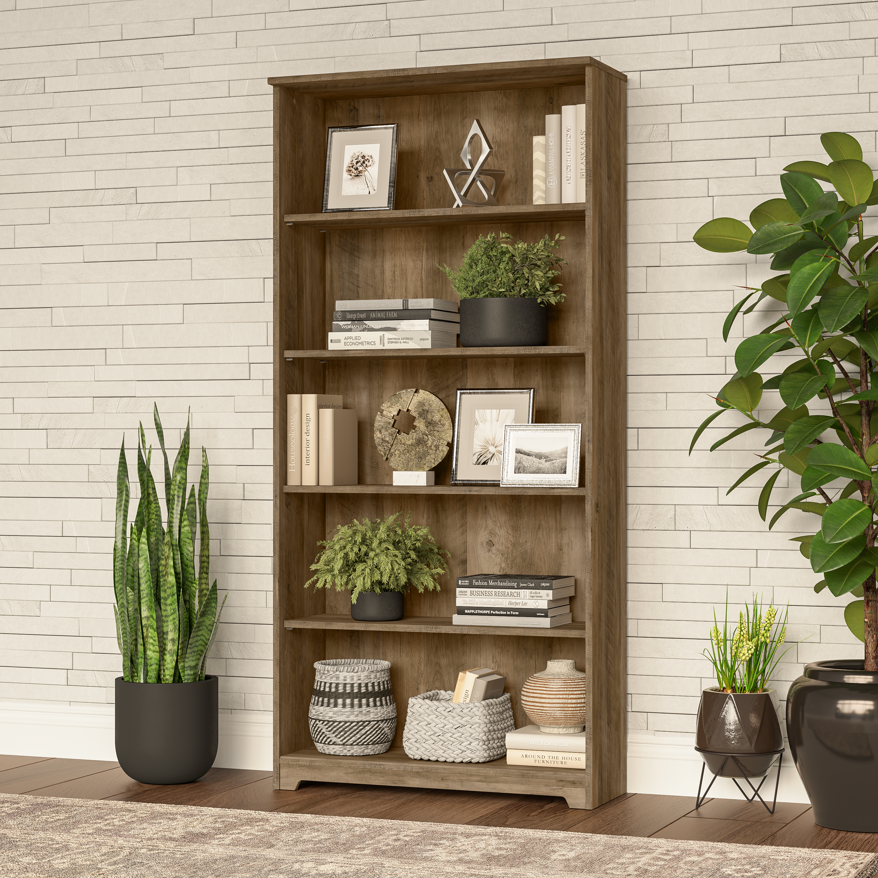 Shop Bush Furniture Cabot Tall 5 Shelf Bookcase 01 WC31566 #color_reclaimed pine