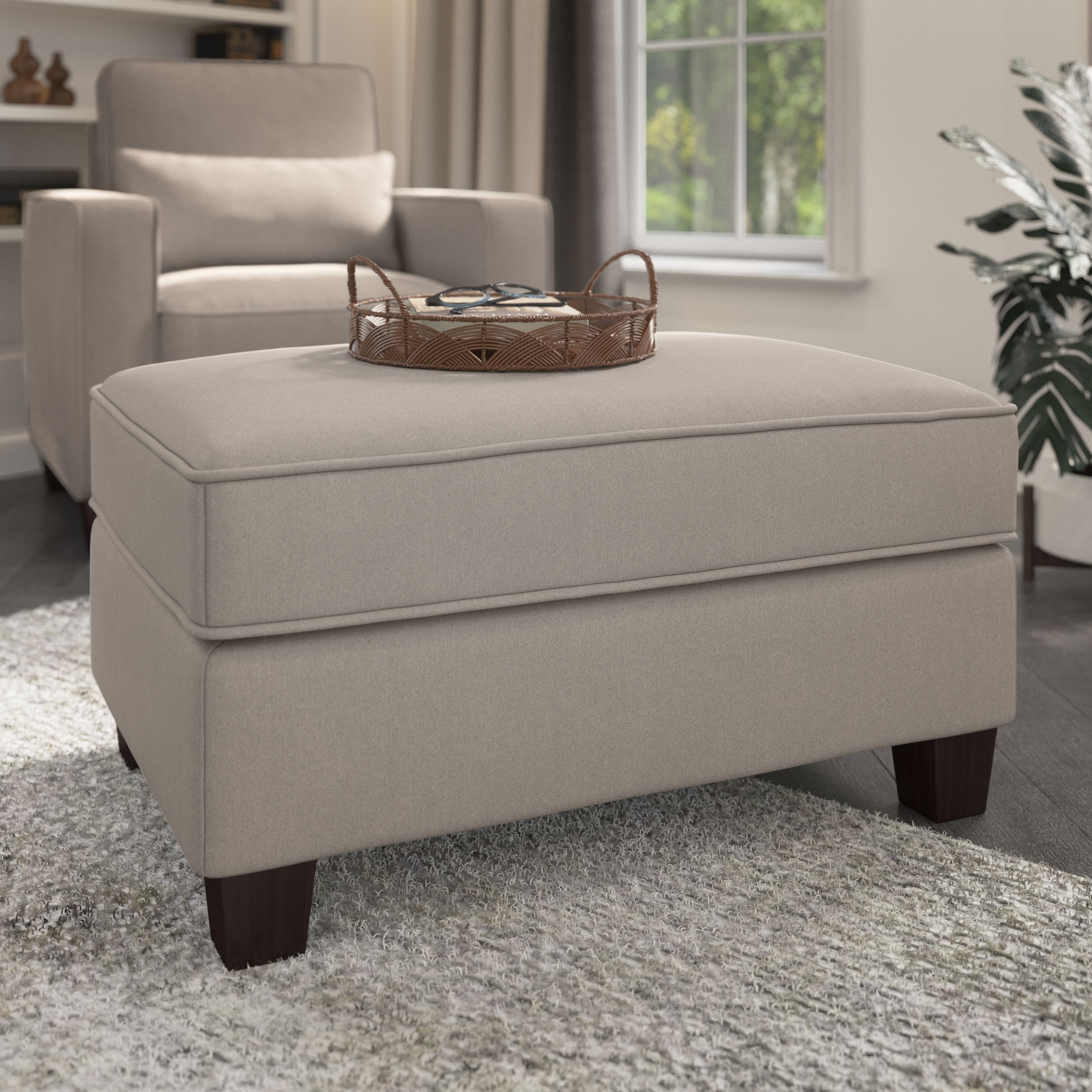 Shop Bush Furniture Stockton Storage Ottoman 01 SNO34SBGH-Z #color_beige herringbone fabric