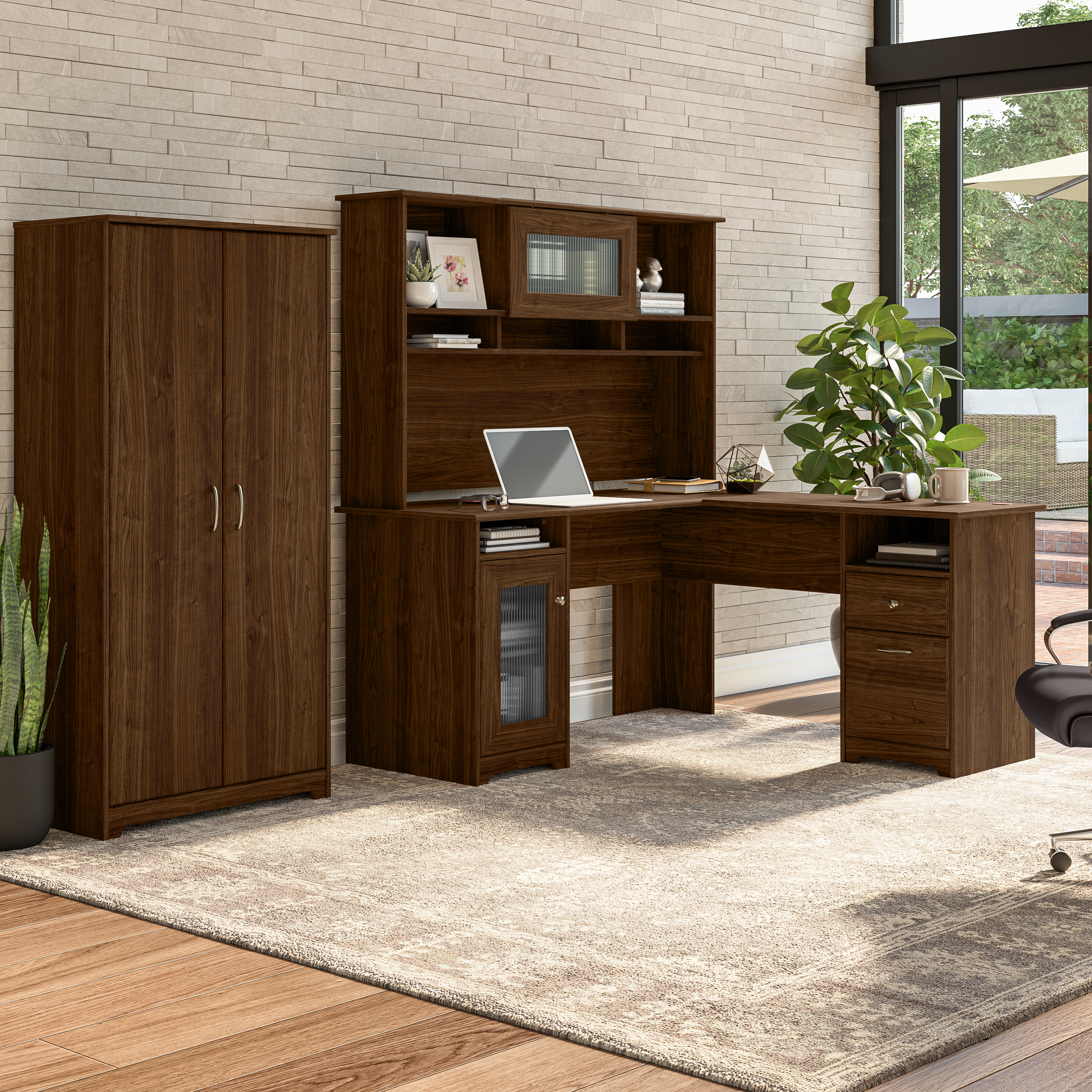 Shop Bush Furniture Cabot Tall Storage Cabinet with Doors 05 WC31099 #color_modern walnut