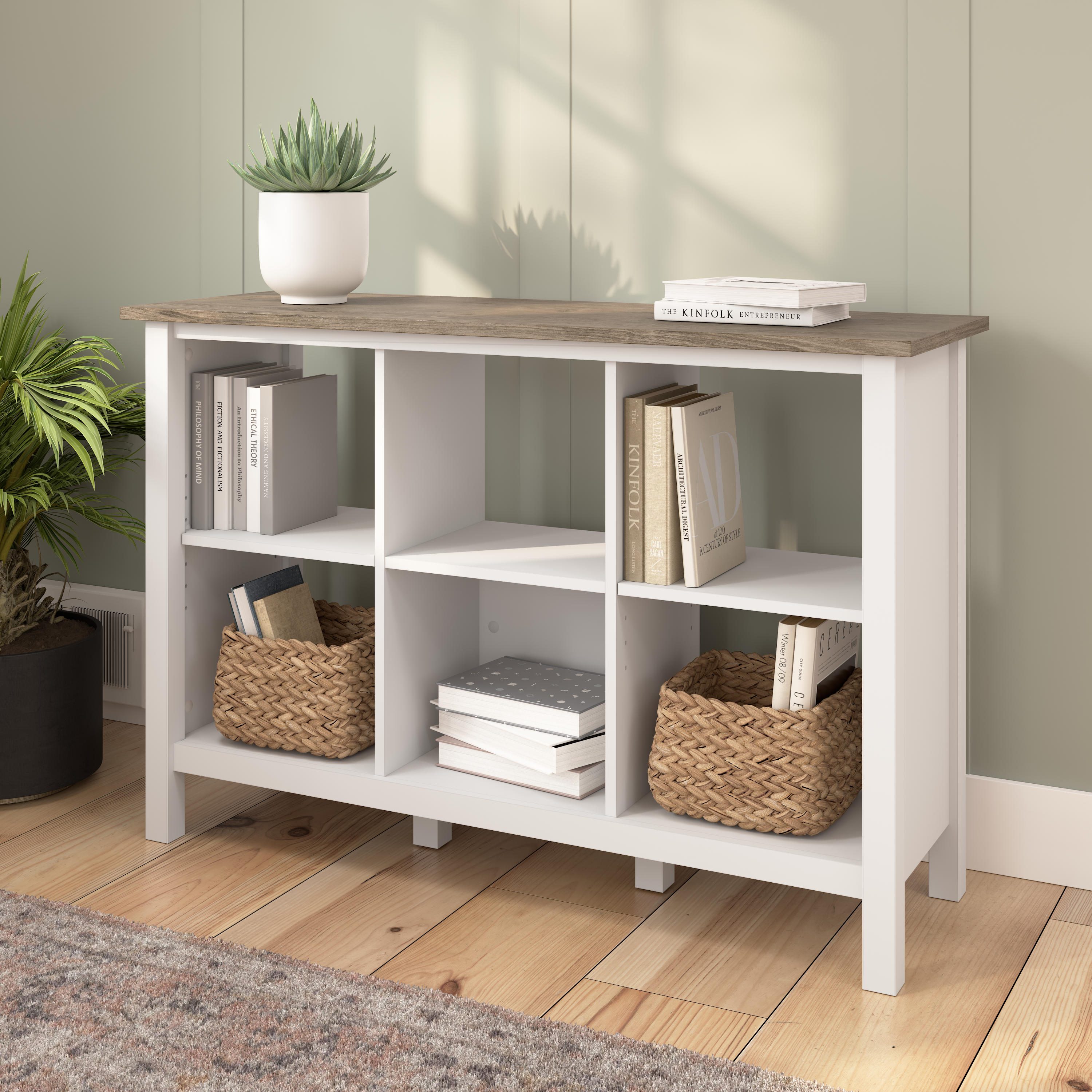 Shop Bush Furniture Mayfield 6 Cube Bookcase 01 MAB145GW2-03 #color_shiplap gray/pure white