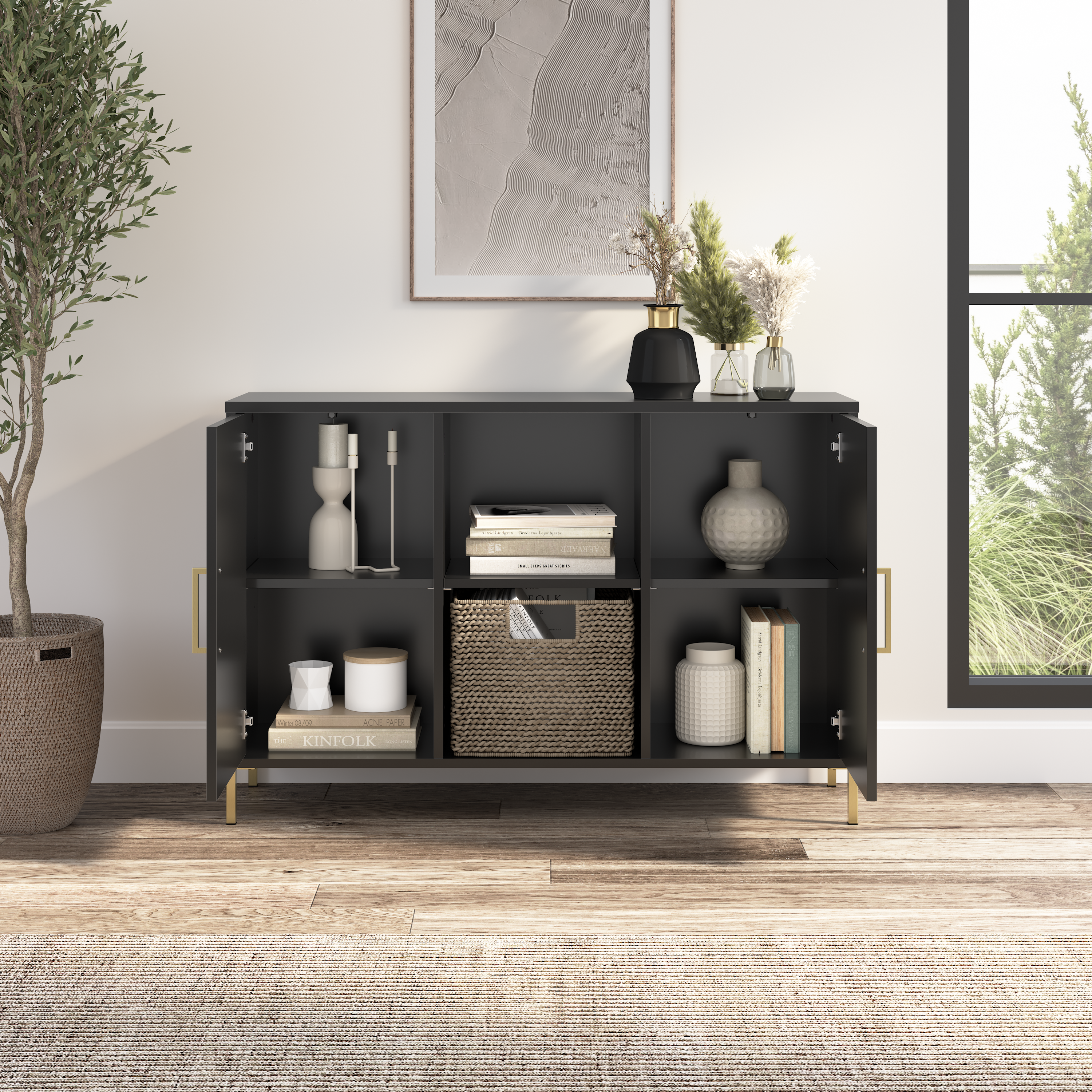 Shop Bush Furniture Soho Accent Cabinet with Doors 03 SHS143BL-Z #color_black stipple