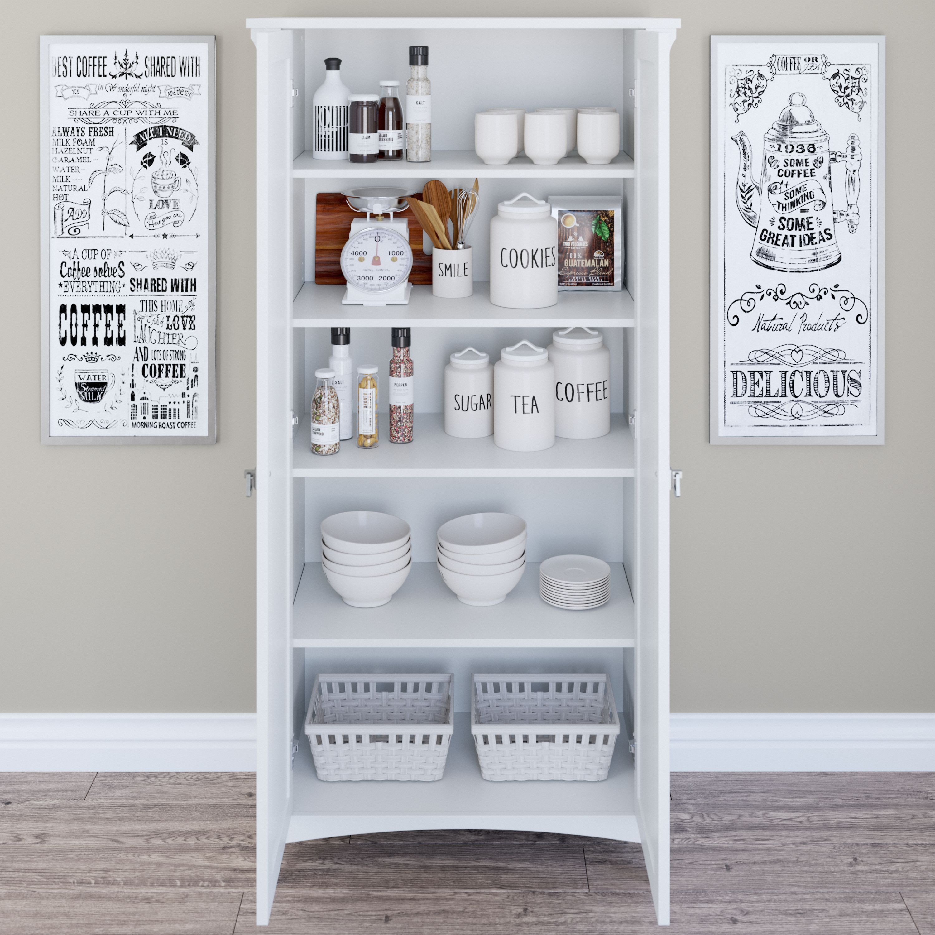 Shop Bush Furniture Salinas Kitchen Pantry Cabinet with Doors 03 SAL014G2W #color_pure white