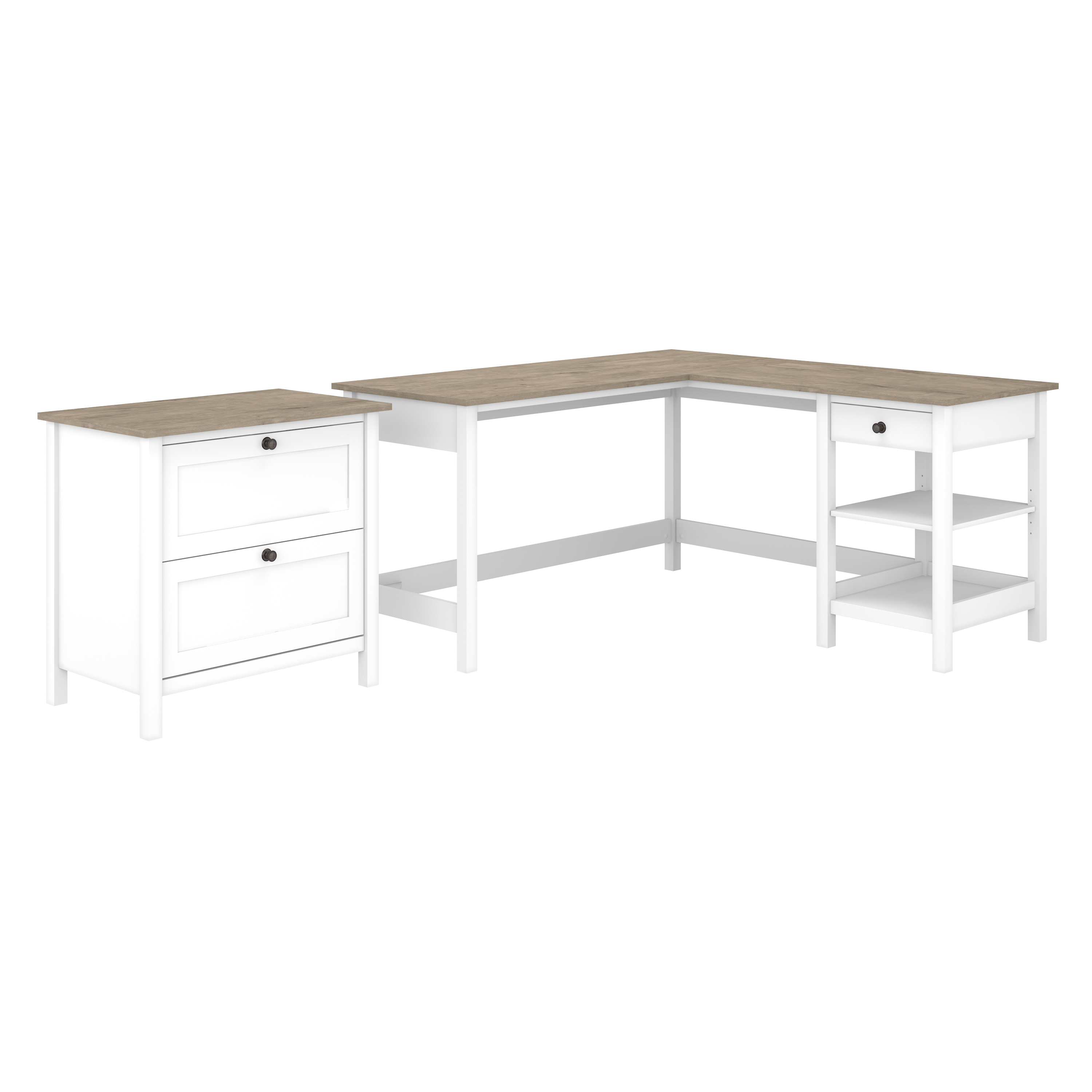 Shop Bush Furniture Mayfield 60W L Shaped Computer Desk with 2 Drawer Lateral File Cabinet 02 MAY011GW2 #color_shiplap gray/pure white