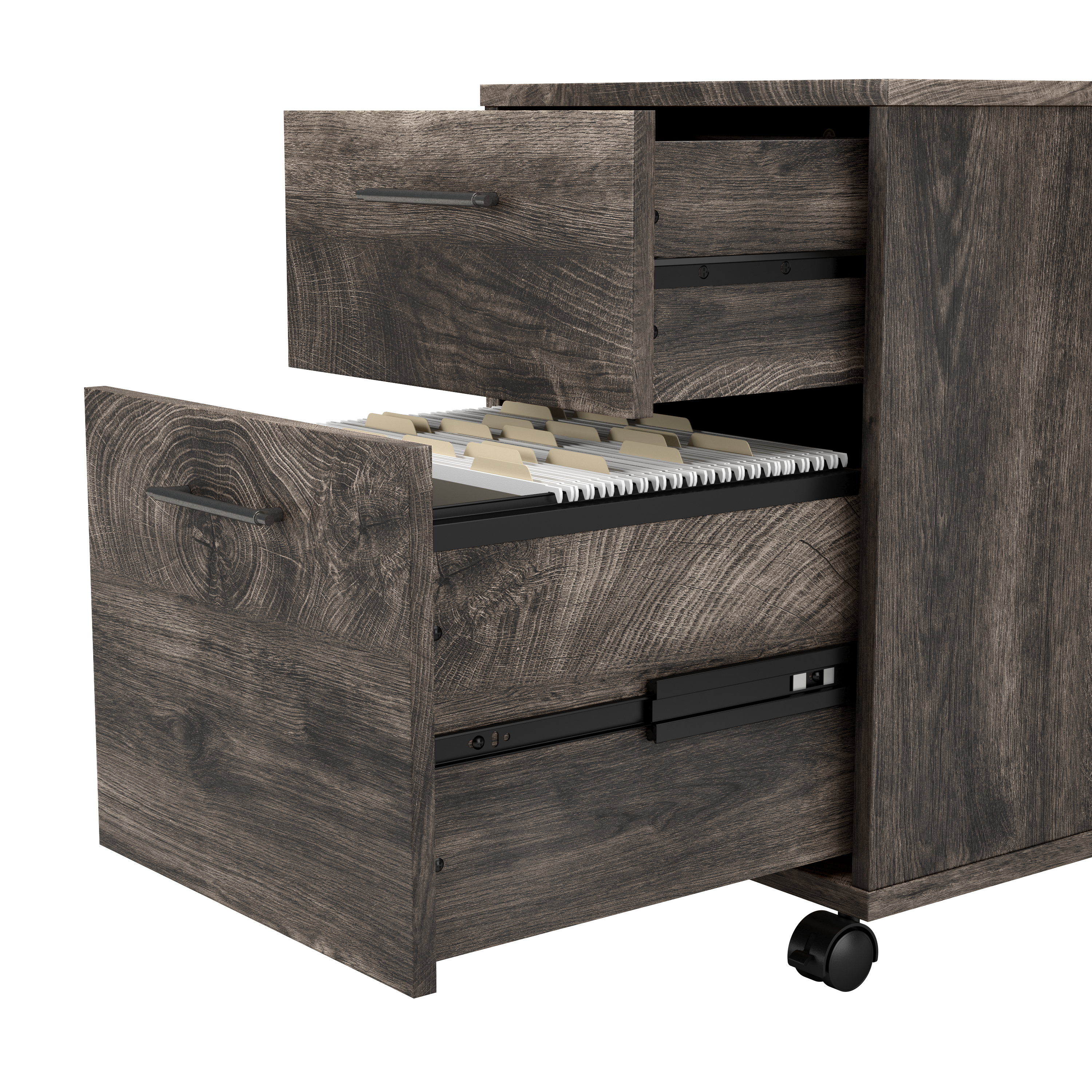 Shop Bush Furniture Key West 54W Computer Desk with 2 Drawer Lateral File Cabinet and 5 Shelf Bookcase 08 KWS009GH #color_dark gray hickory