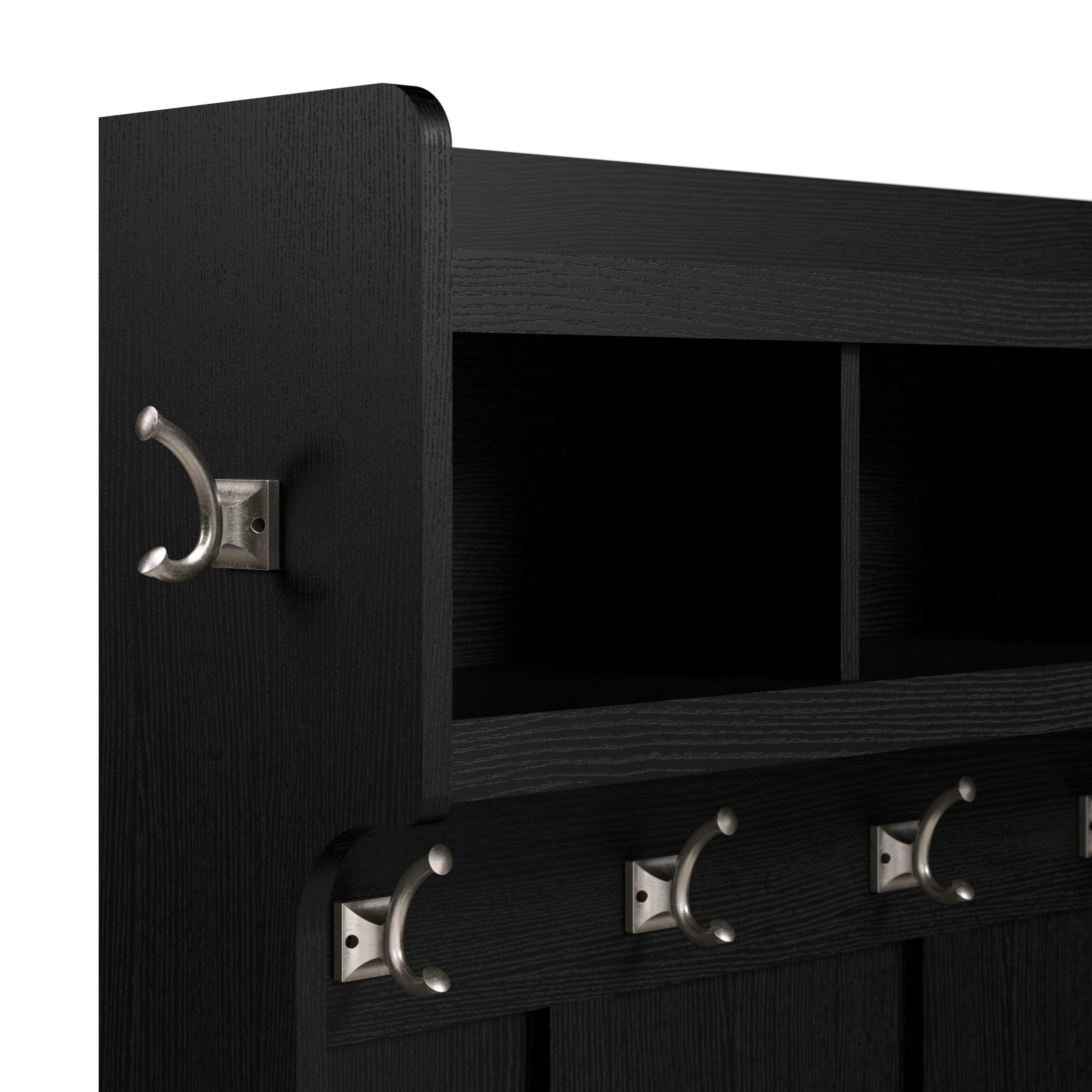 Shop Bush Furniture Woodland Entryway Storage Set with Hall Trees and Shoe Bench with Drawers 08 WDL012BS #color_black suede oak