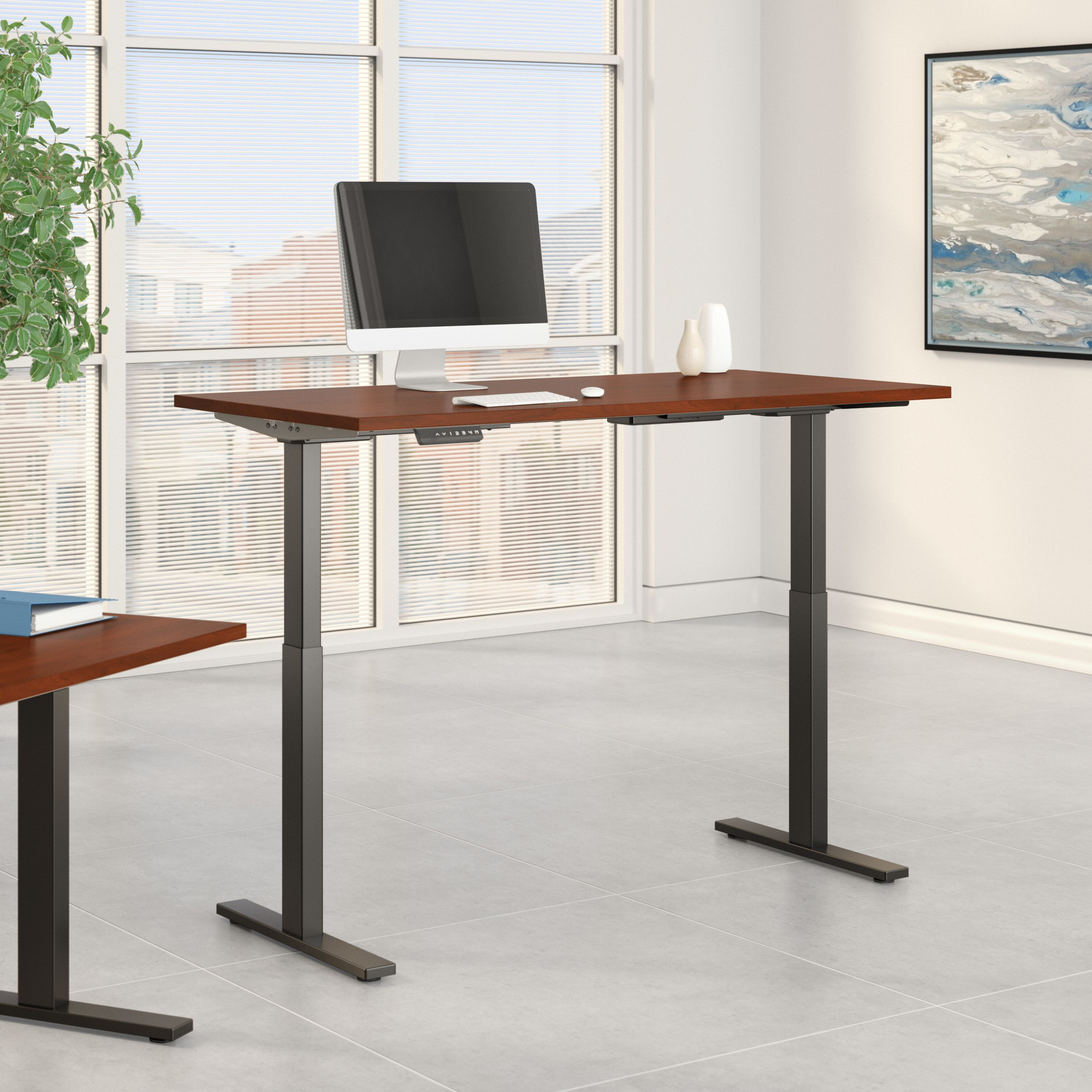 Shop Move 60 Series by Bush Business Furniture 72W x 30D Height Adjustable Standing Desk 01 M6S7230HCBK #color_hansen cherry/black powder coat