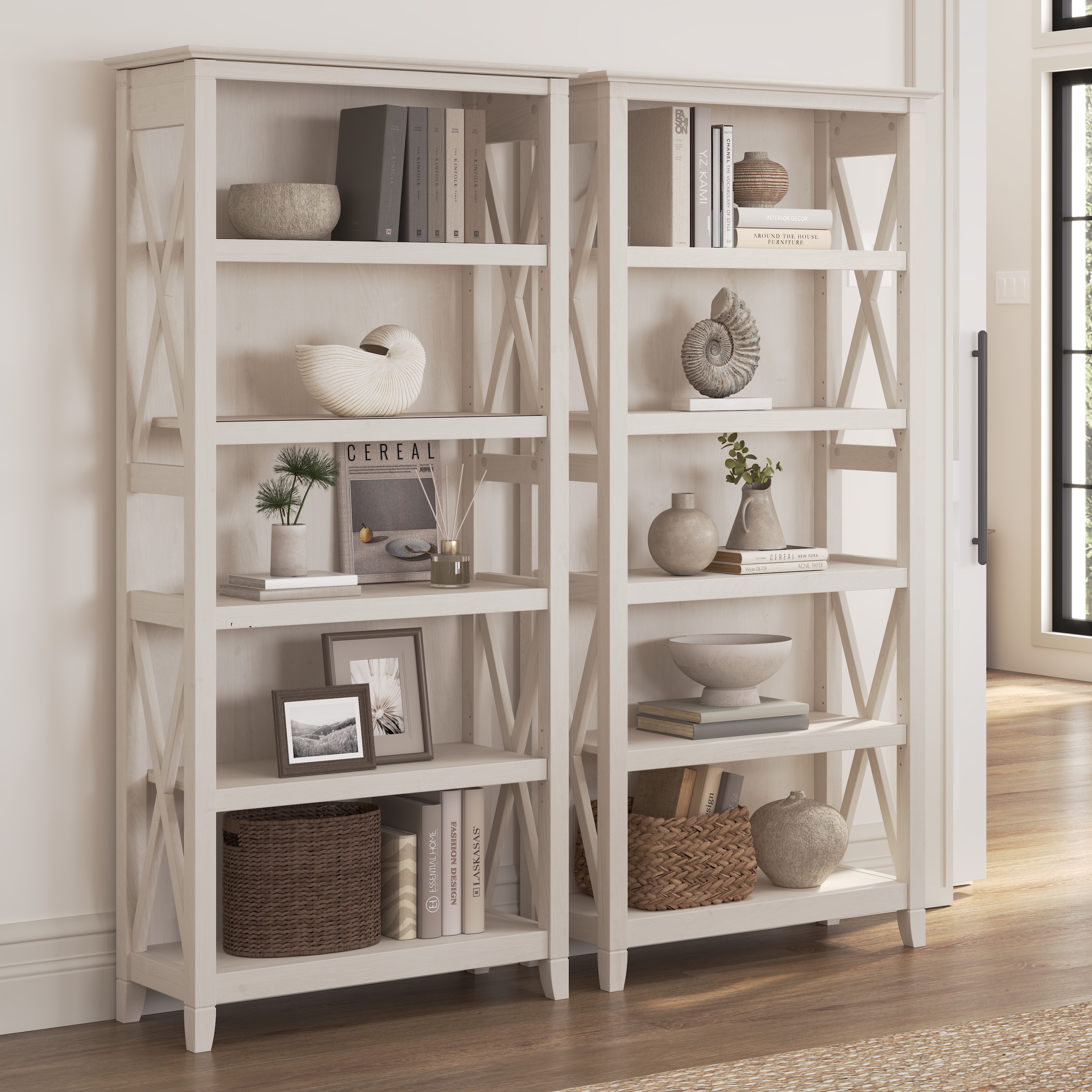 Shop Bush Furniture Key West 5 Shelf Bookcase Set 01 KWS046LW #color_linen white oak