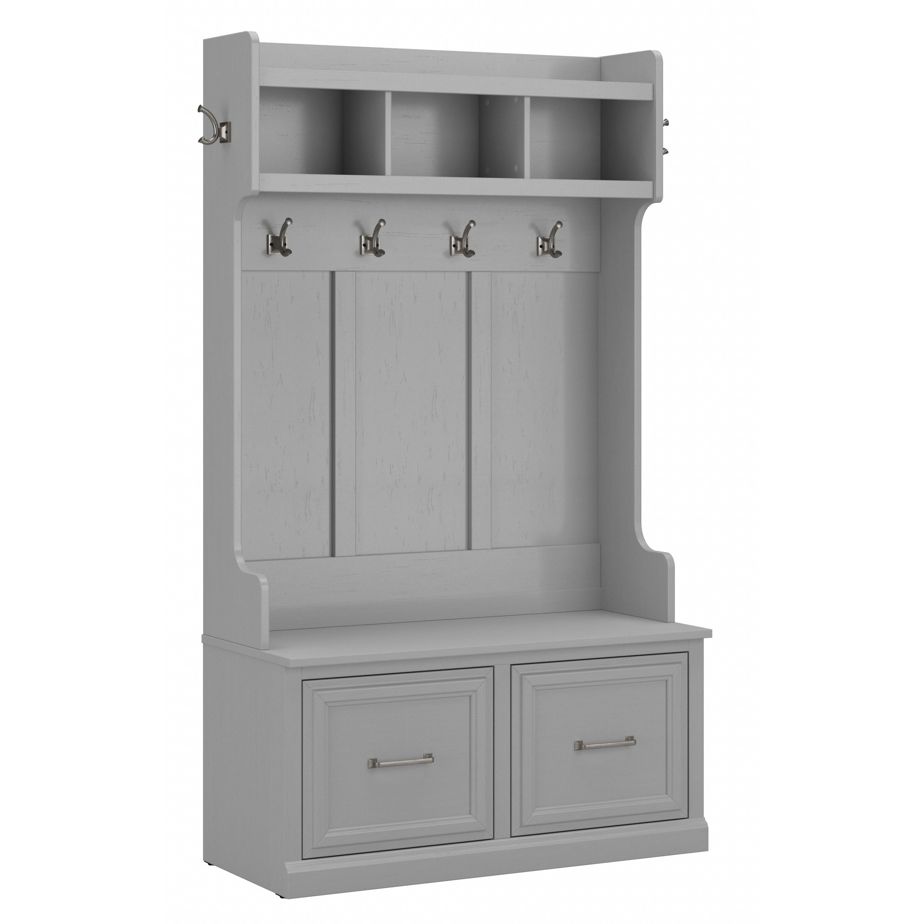 Shop Bush Furniture Woodland 40W Hall Tree and Shoe Storage Bench with Doors 02 WDL001CG #color_cape cod gray