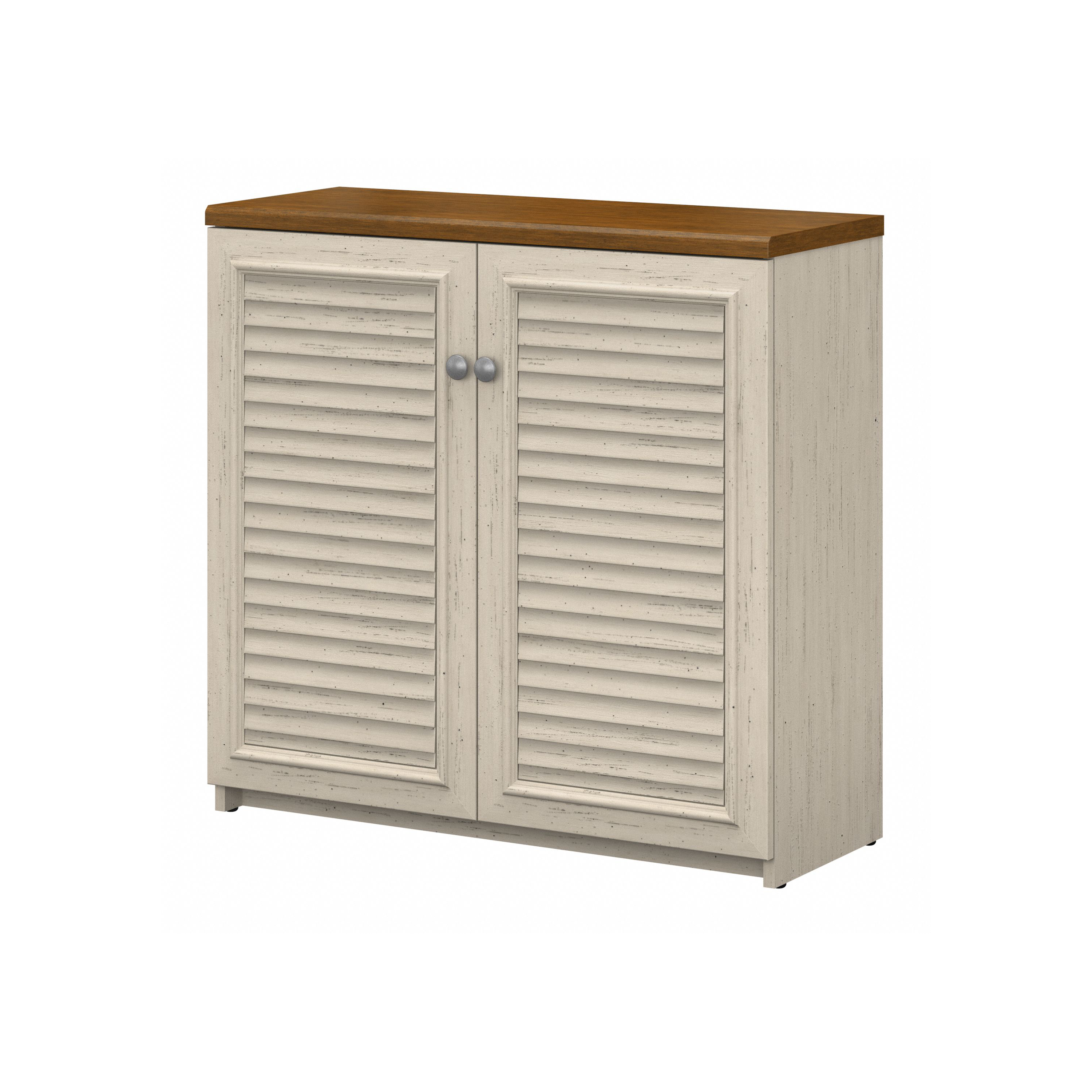 Shop Bush Furniture Fairview Small Storage Cabinet with Doors and Shelves 02 WC53296-03 #color_antique white/tea maple