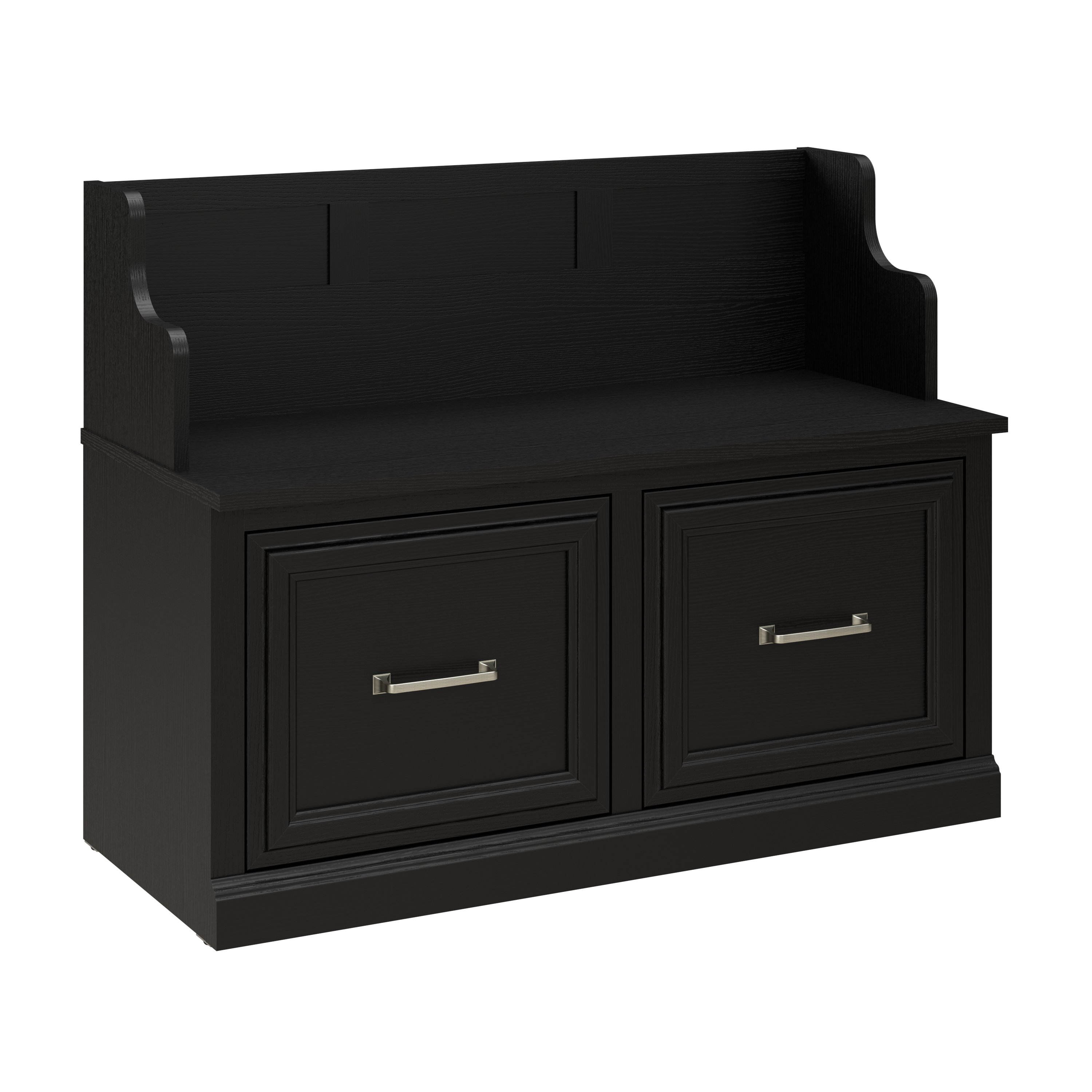 Shop Bush Furniture Woodland 40W Entryway Bench with Doors 02 WDL005BS #color_black suede oak