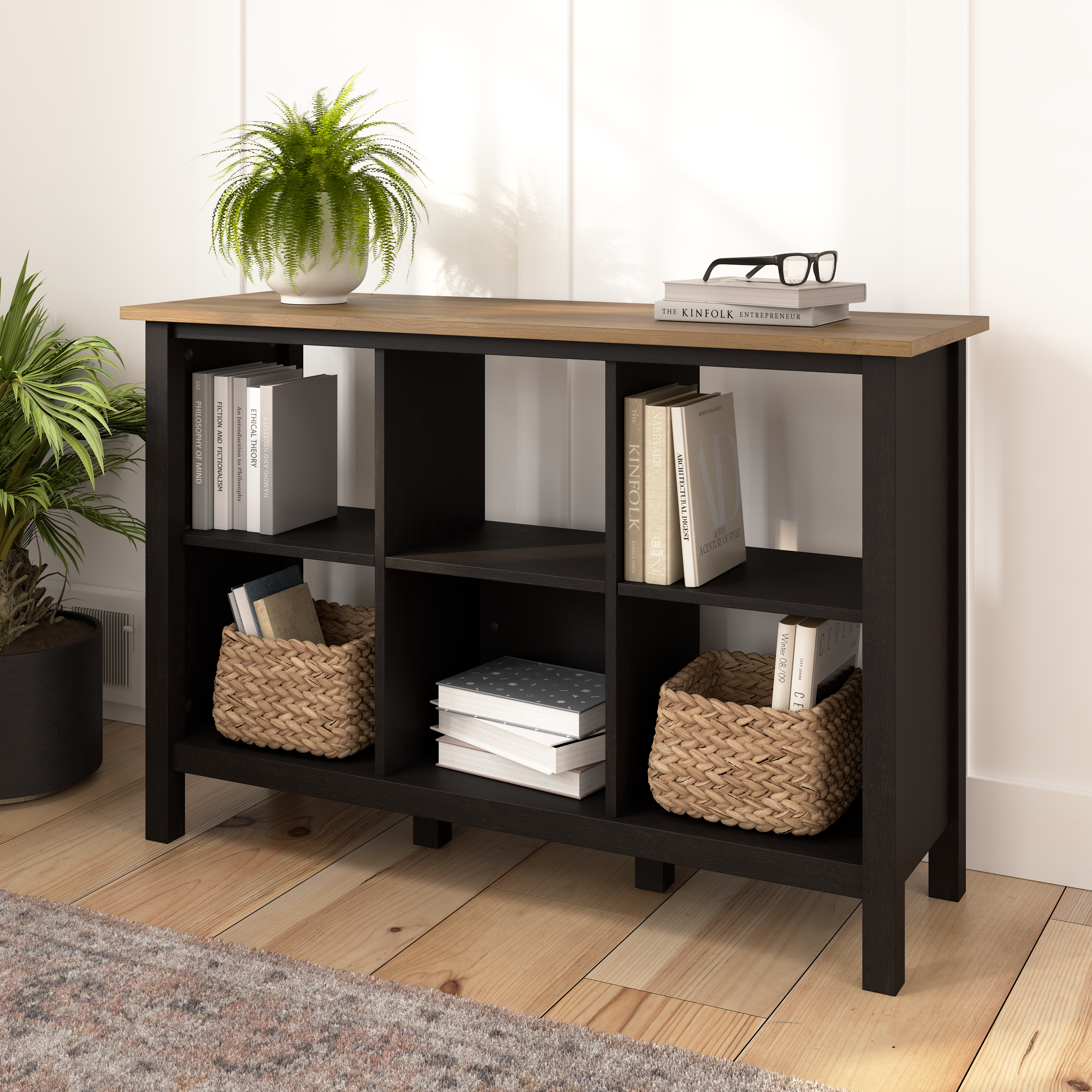 Shop Bush Furniture Mayfield 6 Cube Bookcase 01 MAB145V2P-03 #color_vintage black/reclaimed pine