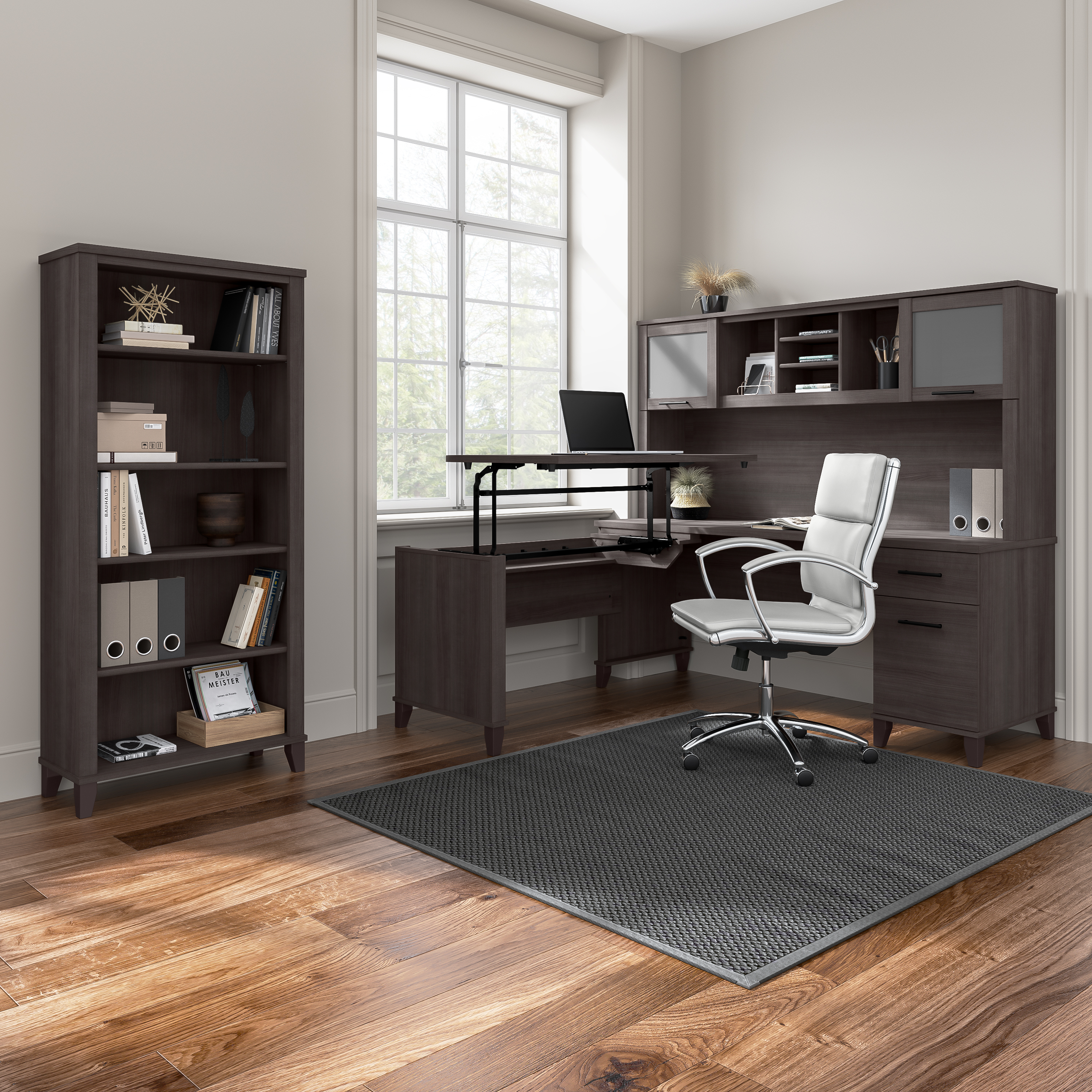 Shop Bush Furniture Somerset 72W Office Desk with Hutch and 5 Shelf Bookcase 06 SET020SG #color_storm gray