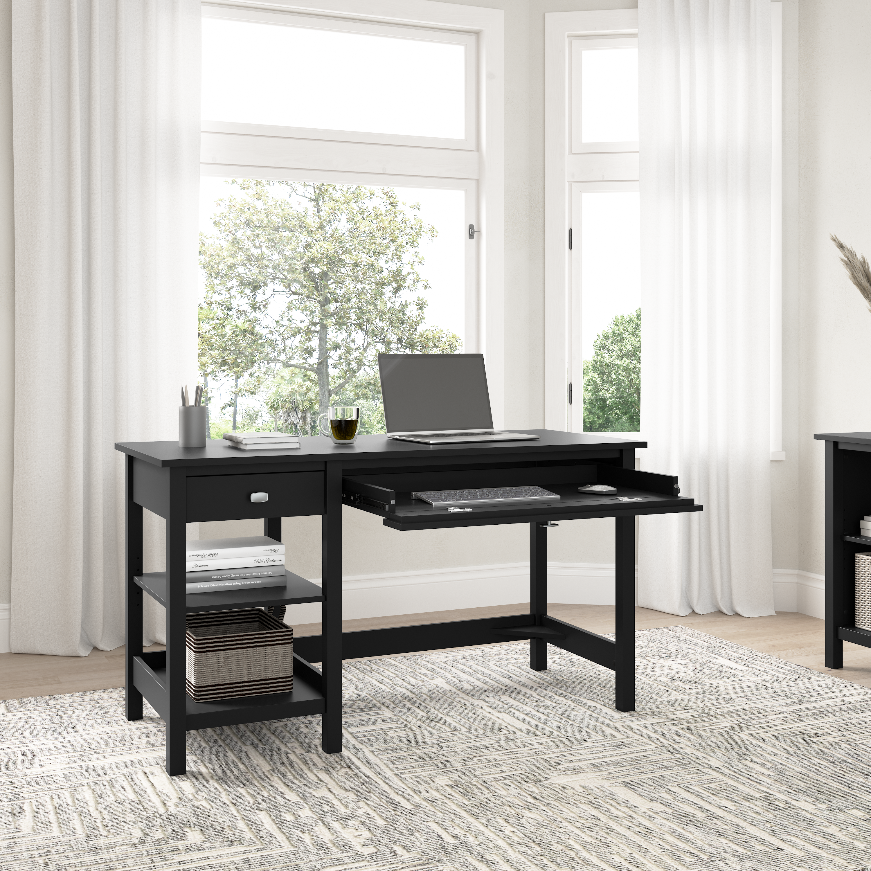 Shop Bush Furniture Broadview 54W Computer Desk with Shelves 03 BDD154CBL-03 #color_classic black