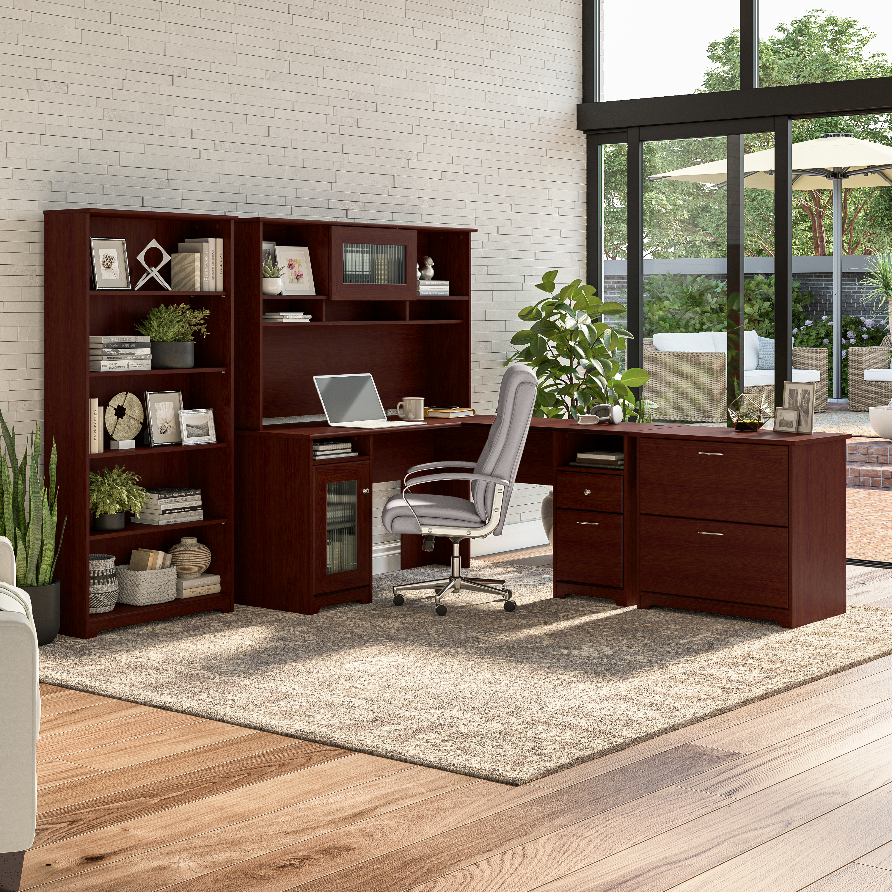 Shop Bush Furniture Cabot 60W L Shaped Computer Desk with Storage 05 WC31430K #color_harvest cherry