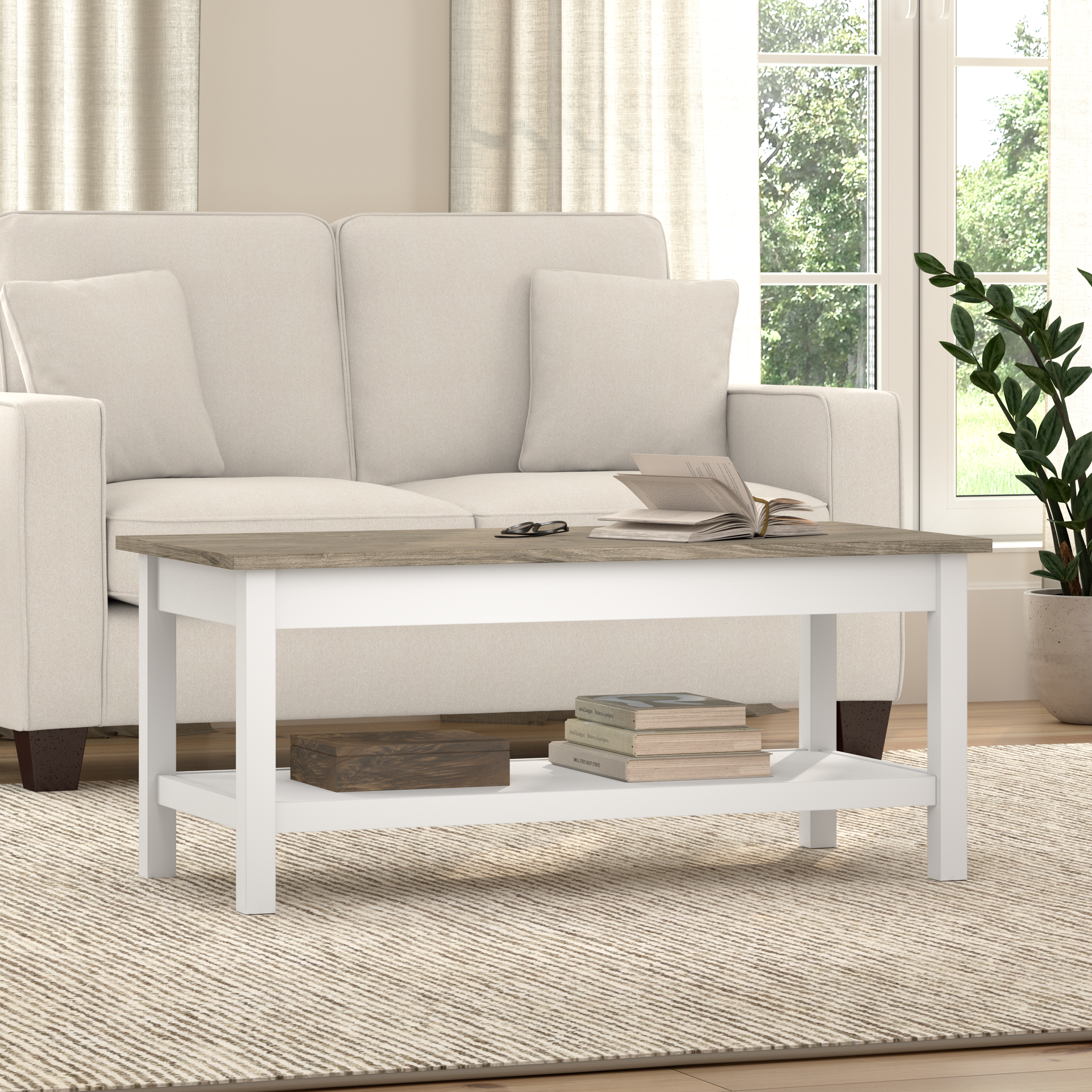 Shop Bush Furniture Mayfield Coffee Table 01 MAT142GW2-03 #color_shiplap gray/pure white