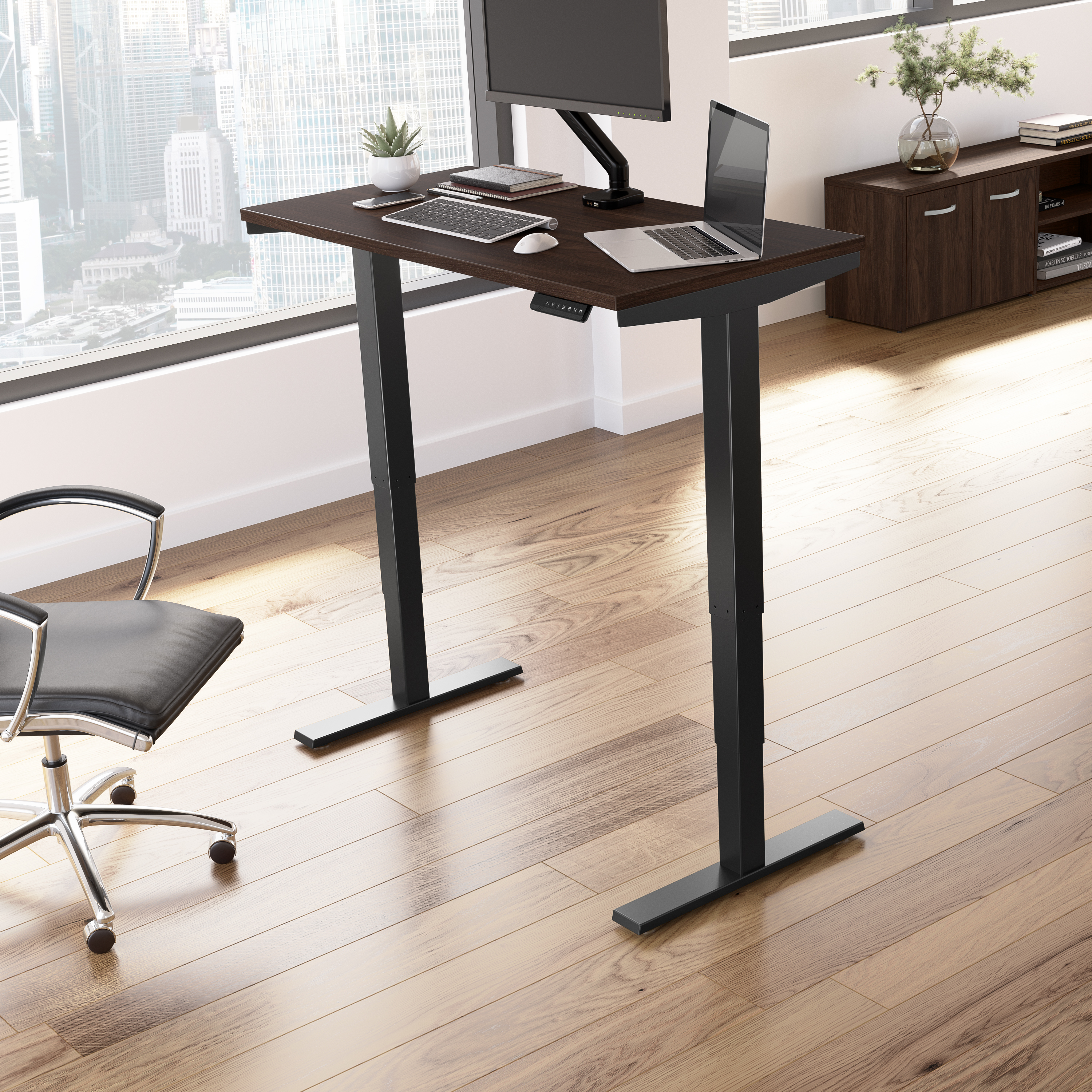 Shop Move 40 Series by Bush Business Furniture 48W x 24D Electric Height Adjustable Standing Desk 01 M4S4824BWBK #color_black walnut/black powder coat