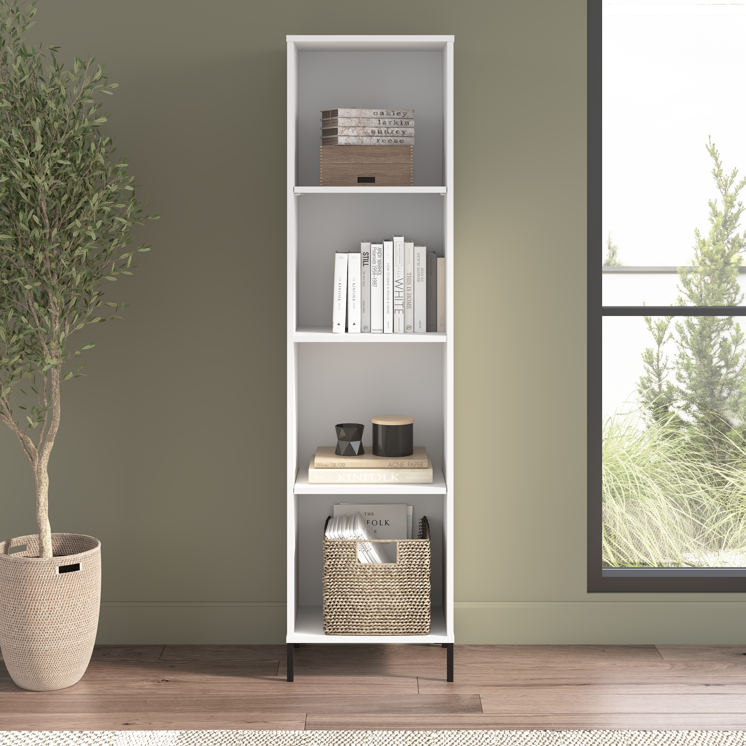 Shop Bush Furniture Soho Narrow Bookcase 01 SHB117WH-Z #color_white