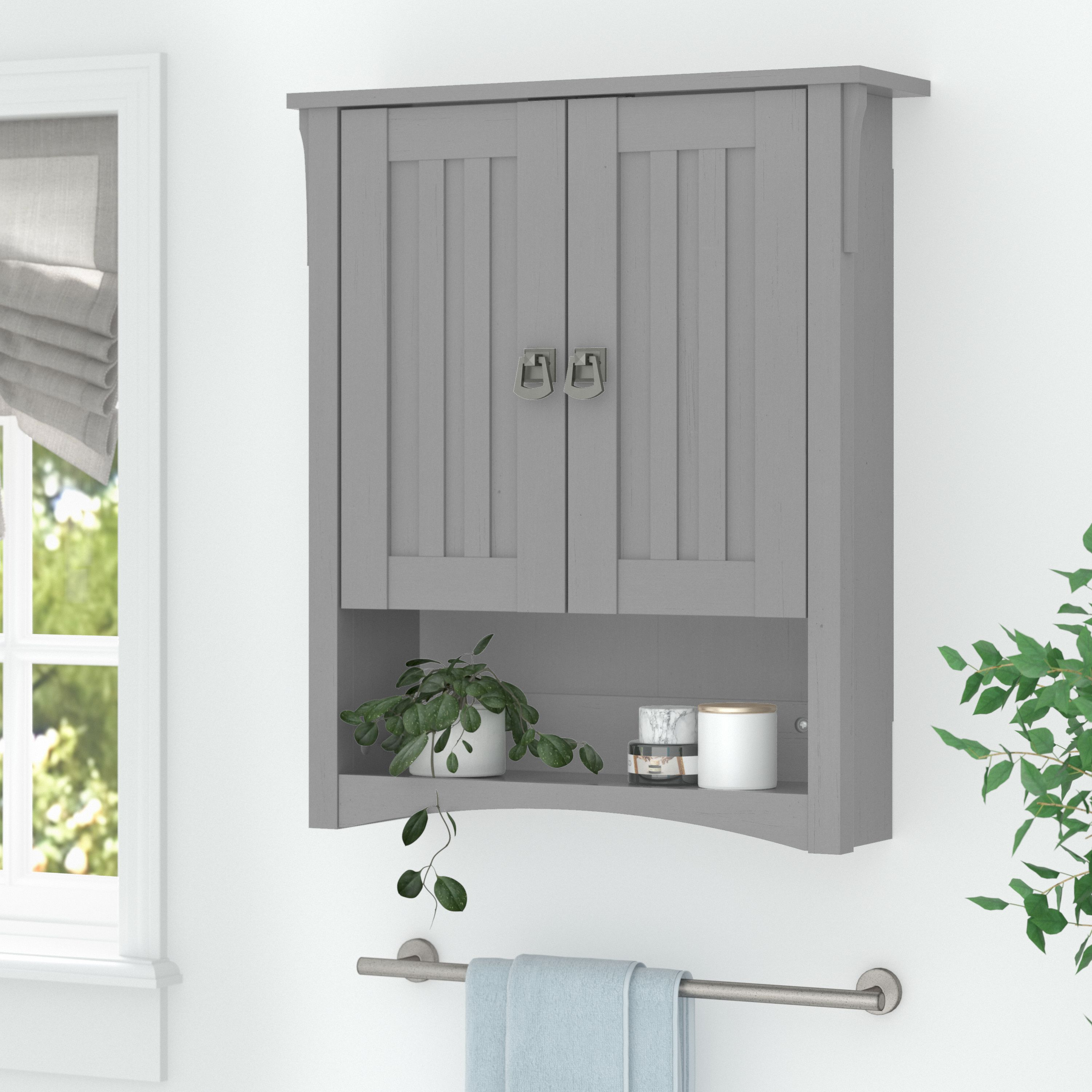 Shop Bush Furniture Salinas Bathroom Wall Cabinet with Doors 01 SAWS124CG-03 #color_cape cod gray