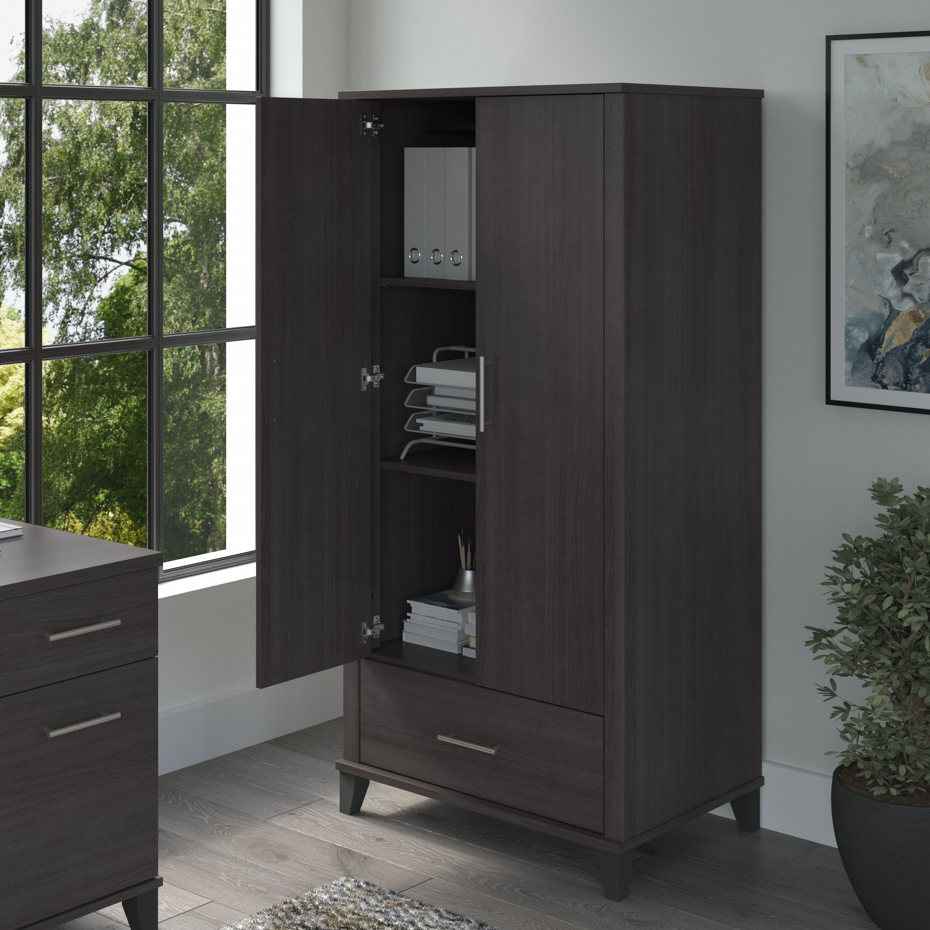 Shop Bush Furniture Somerset Tall Storage Cabinet with Doors and Drawer 03 STS166SGK-Z2 #color_storm gray