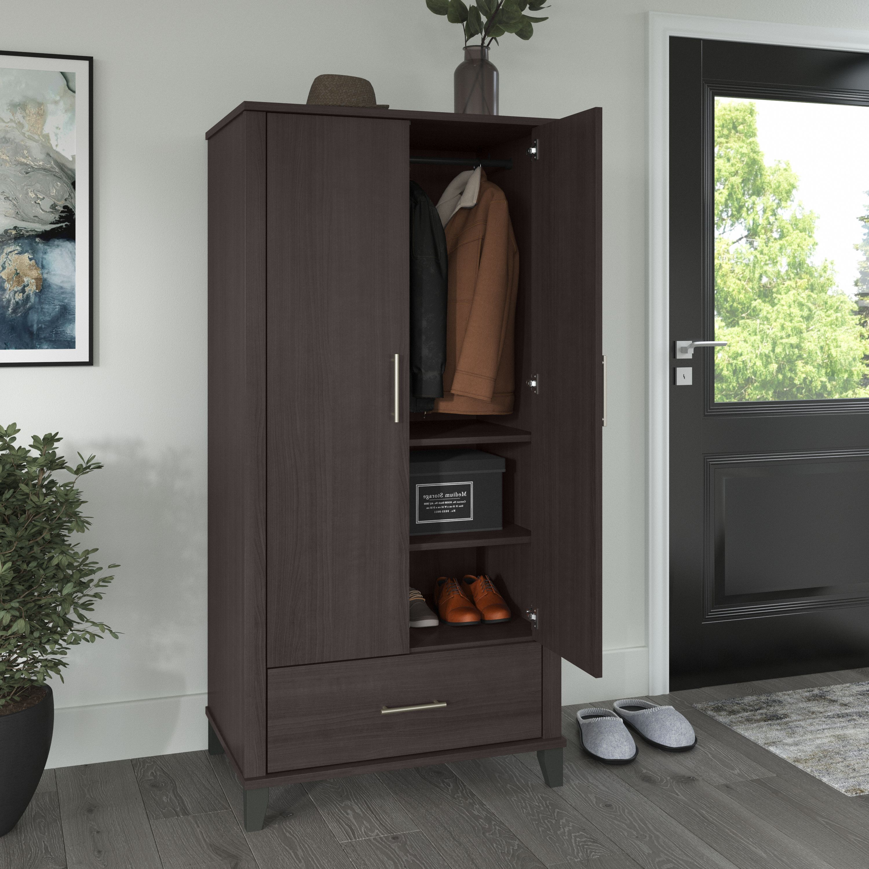 Shop Bush Furniture Somerset Tall Entryway Cabinet with Doors and Drawer 03 STS166SGK-Z1 #color_storm gray