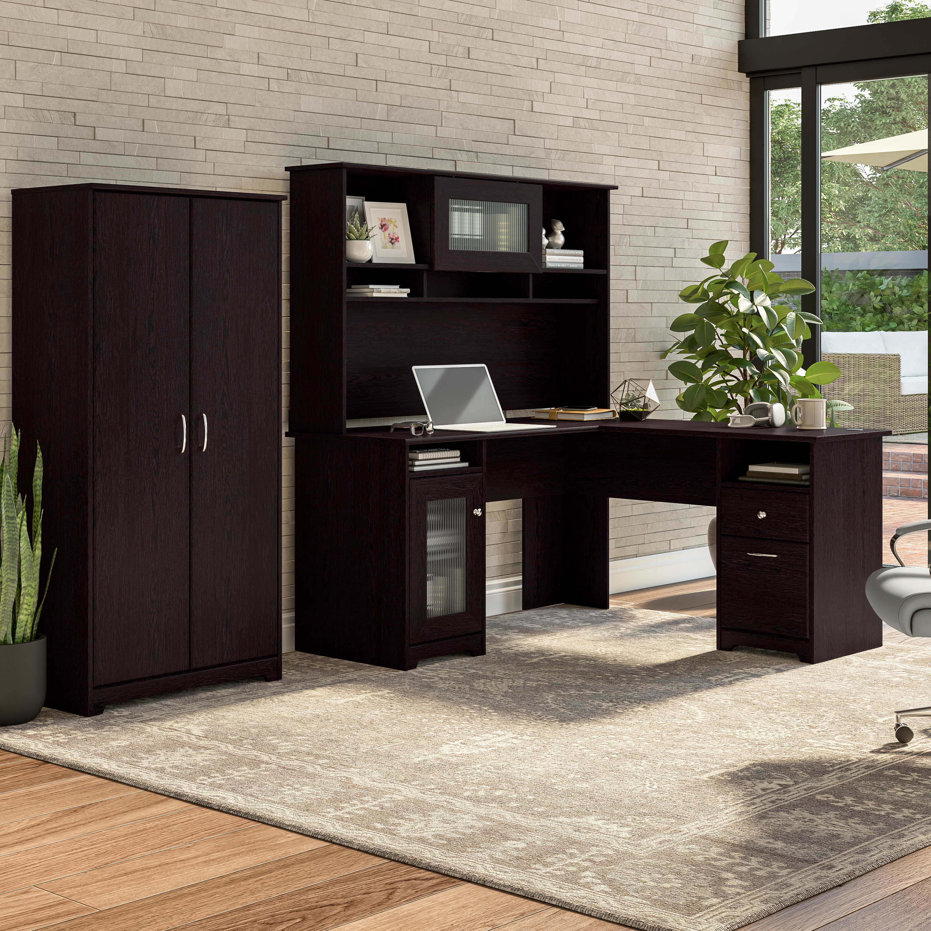 Shop Bush Furniture Cabot Tall Storage Cabinet with Doors 05 WC31899 #color_espresso oak