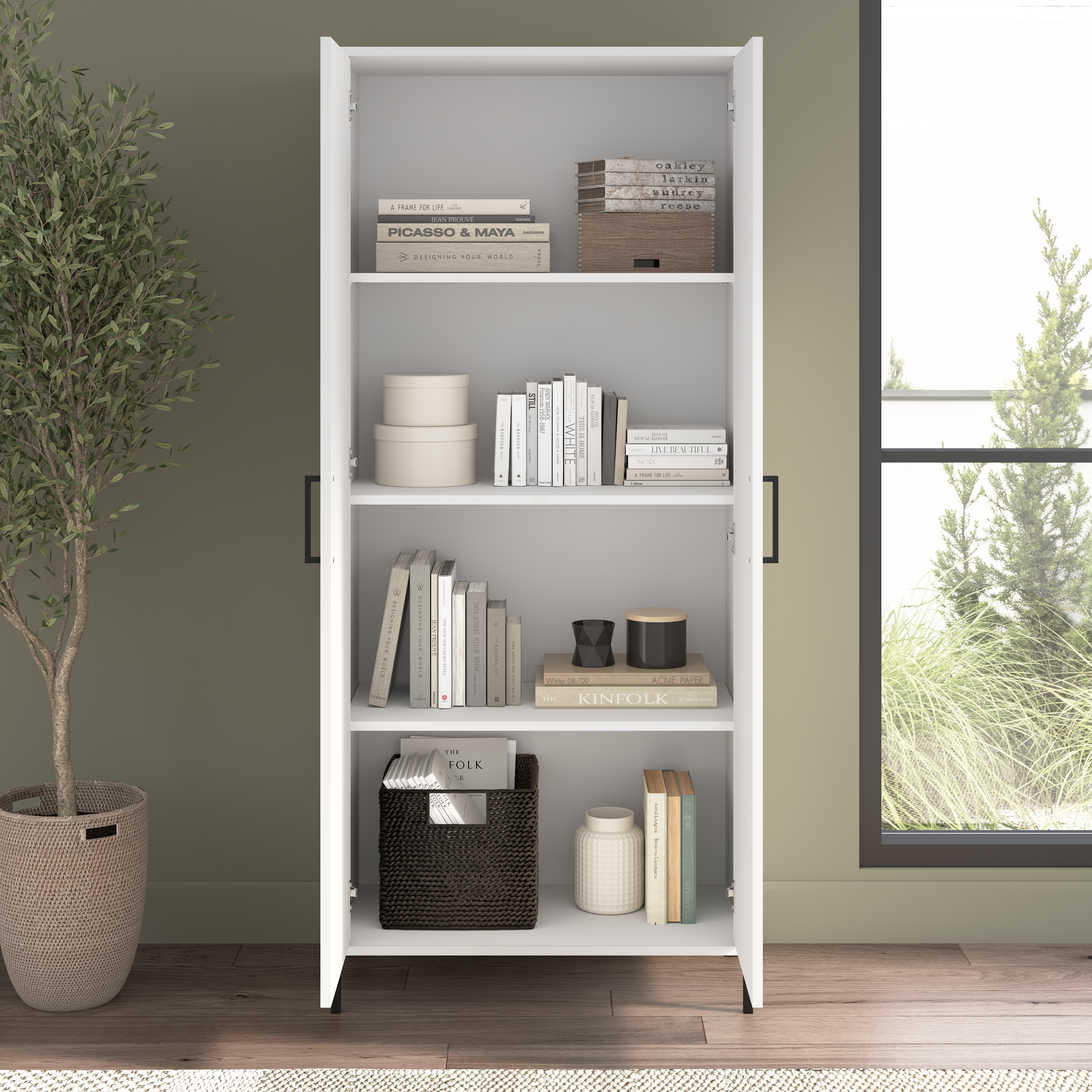 Shop Bush Furniture Soho Tall Storage Cabinet with Doors 06 SHS129WH-Z #color_white