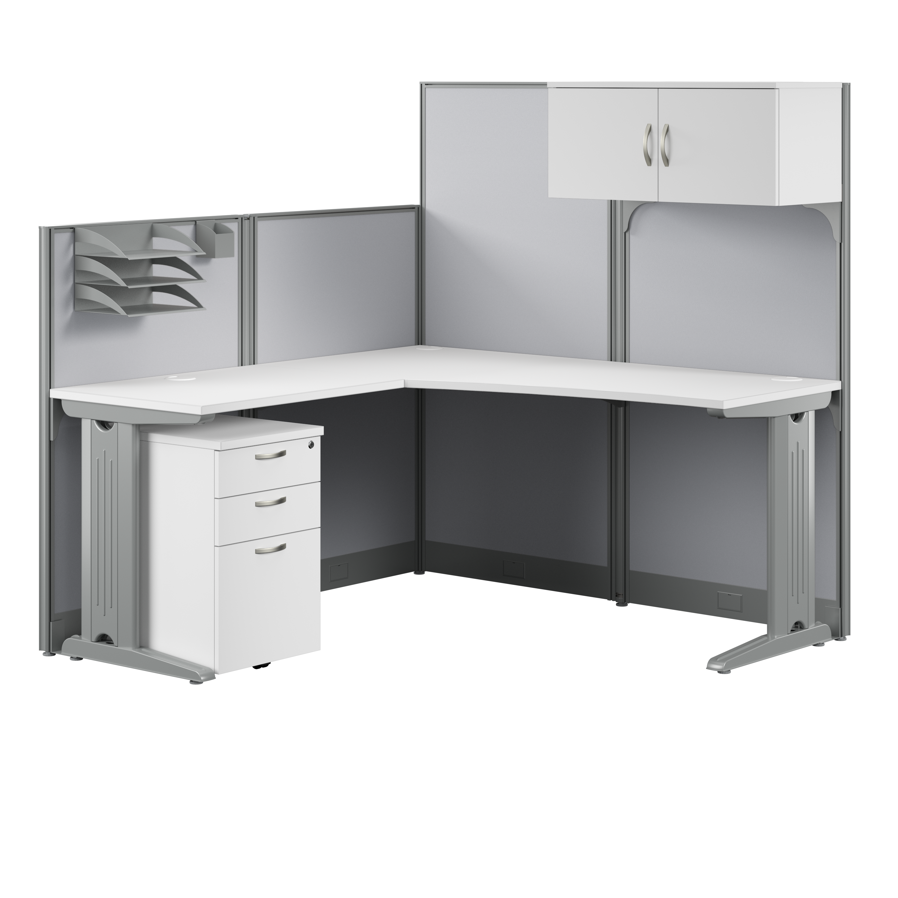 Shop Bush Business Furniture Office in an Hour 65W L Shaped Cubicle Desk with Storage, Drawers, and Organizers 02 WC36194-03STGK #color_pure white