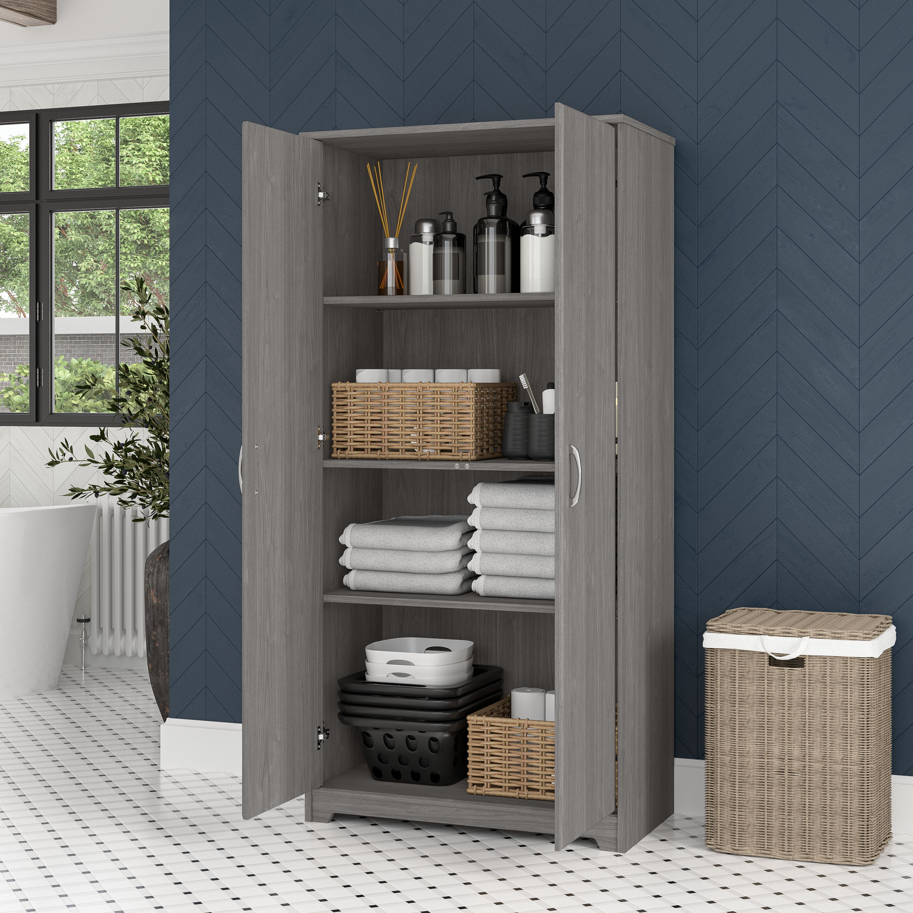 Shop Bush Furniture Cabot Tall Bathroom Storage Cabinet with Doors 03 WC31399-Z1 #color_modern gray