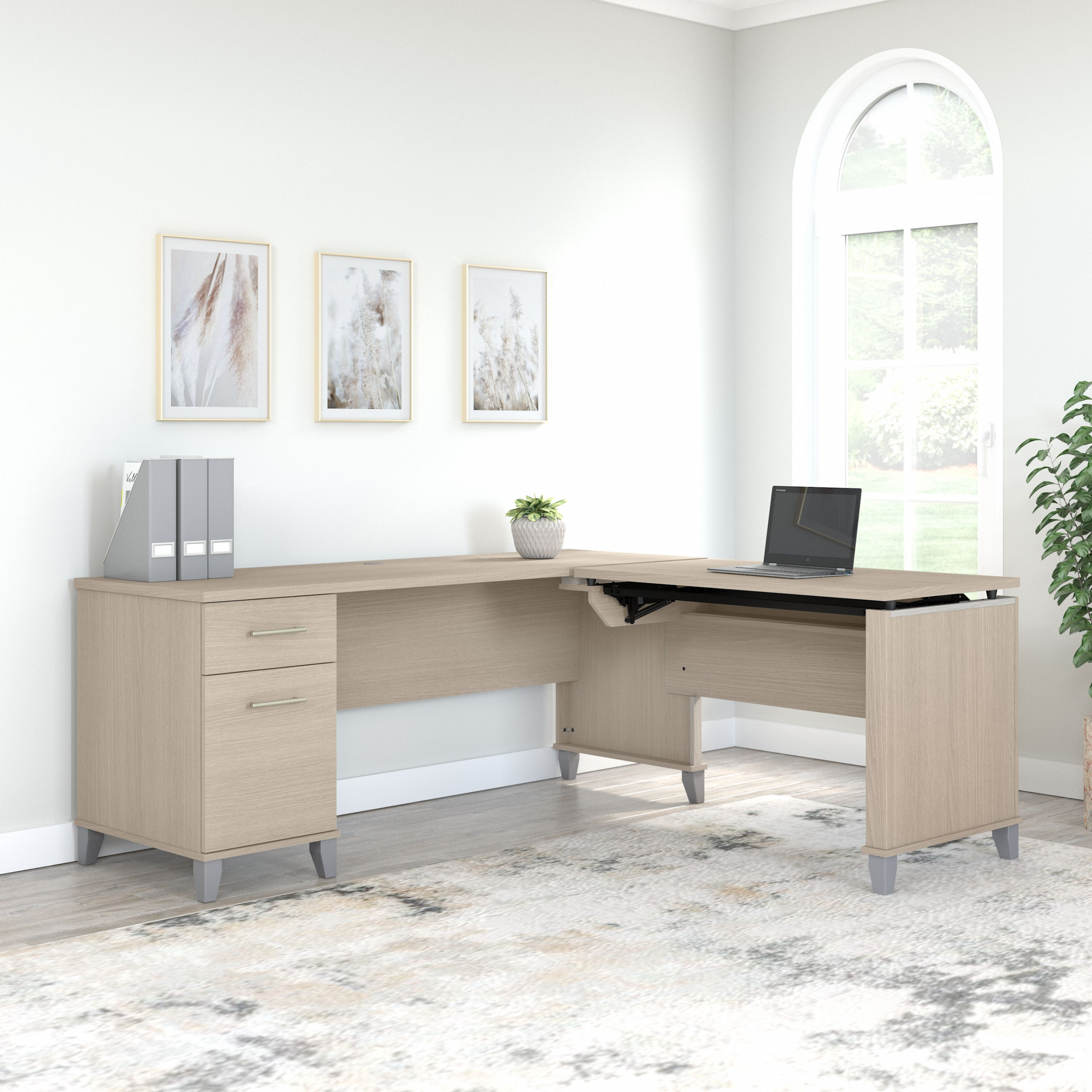 Shop Bush Furniture Somerset 72W 3 Position Sit to Stand L Shaped Desk 03 SET014SO #color_sand oak