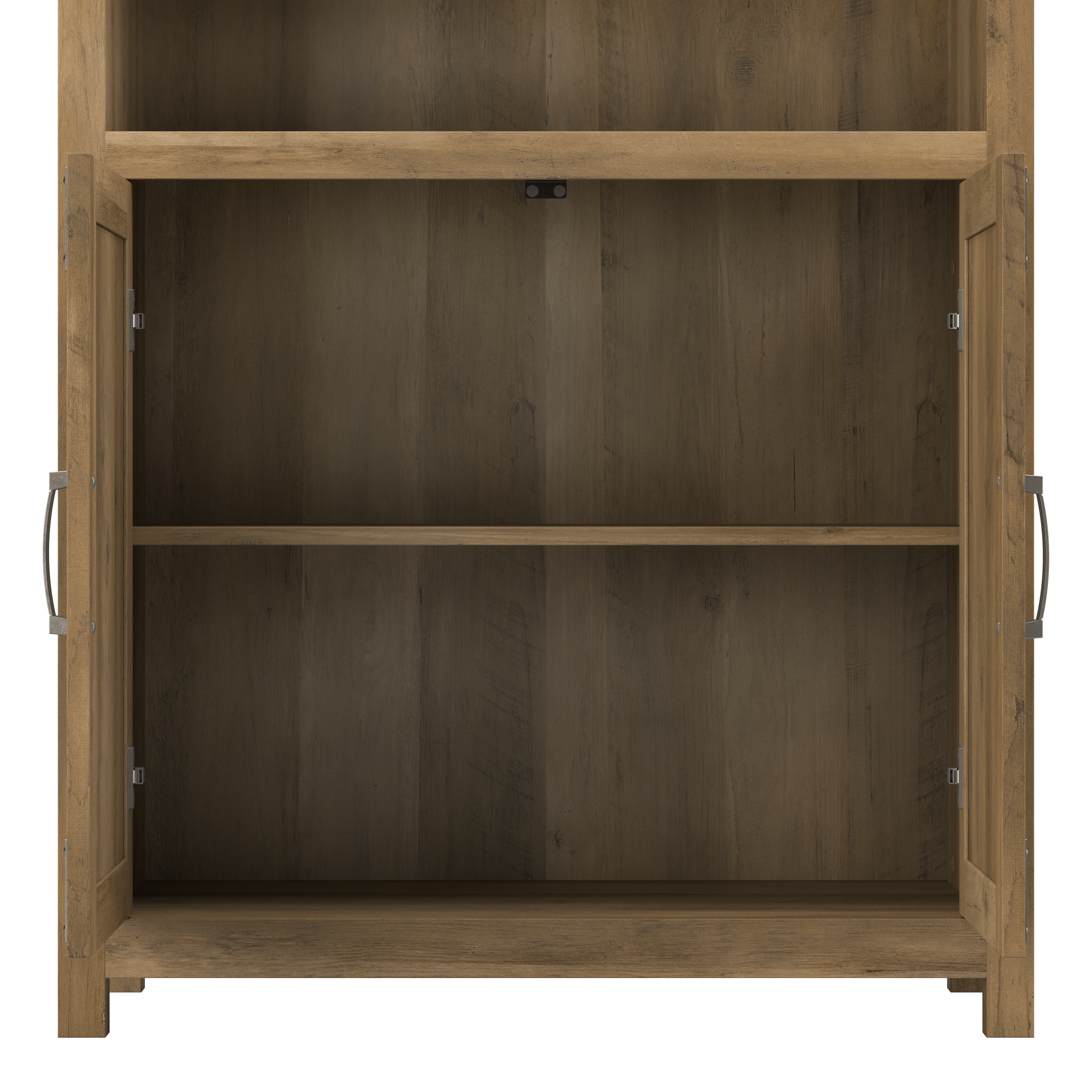 Shop Bush Furniture Knoxville Farmhouse TV Stand for 70 Inch TV with 5 Shelf Bookcases with Doors 07 CGR021RCP #color_reclaimed pine