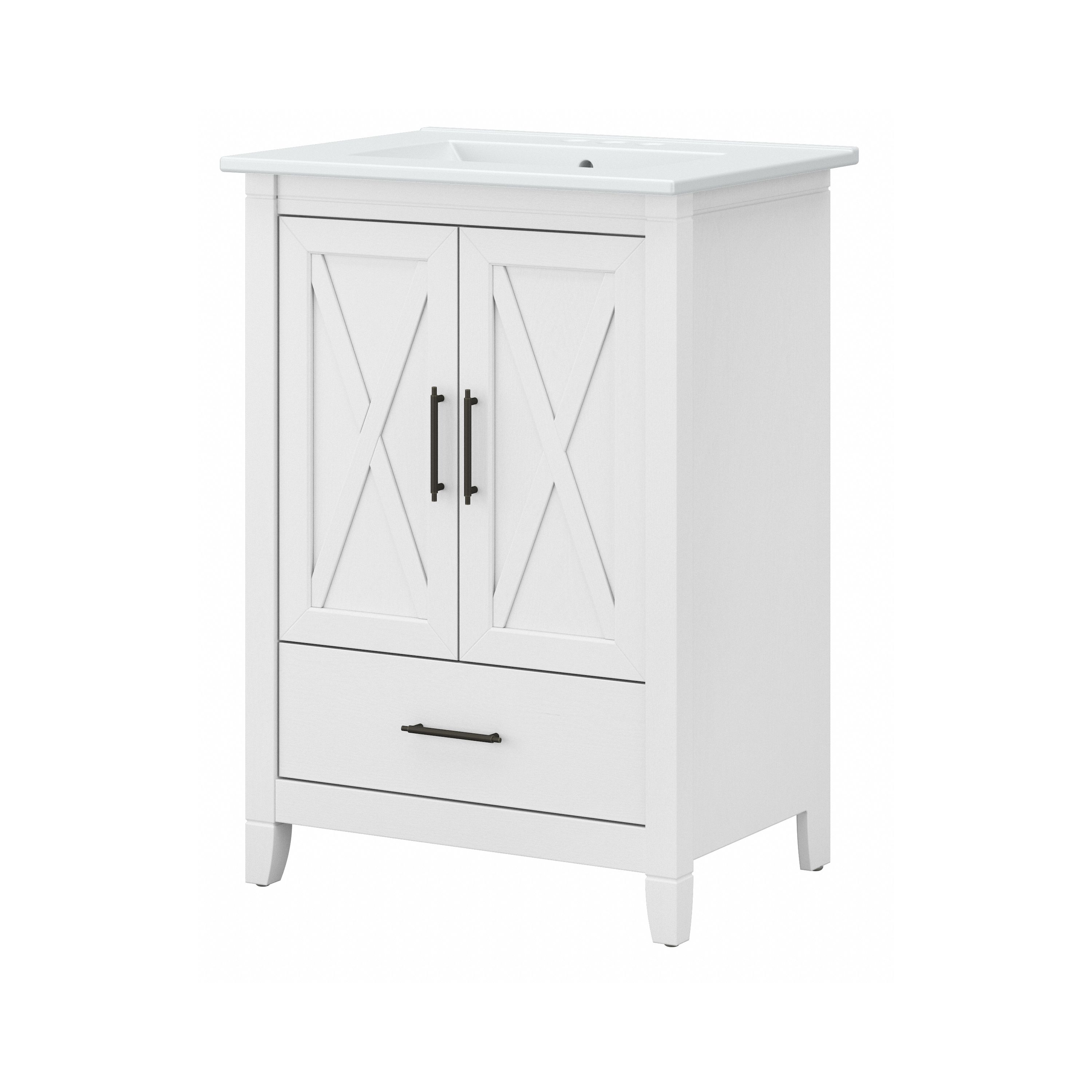 Shop Bush Furniture Key West 24W Bathroom Vanity with Sink 02 KWVN124WAS-03K #color_white ash