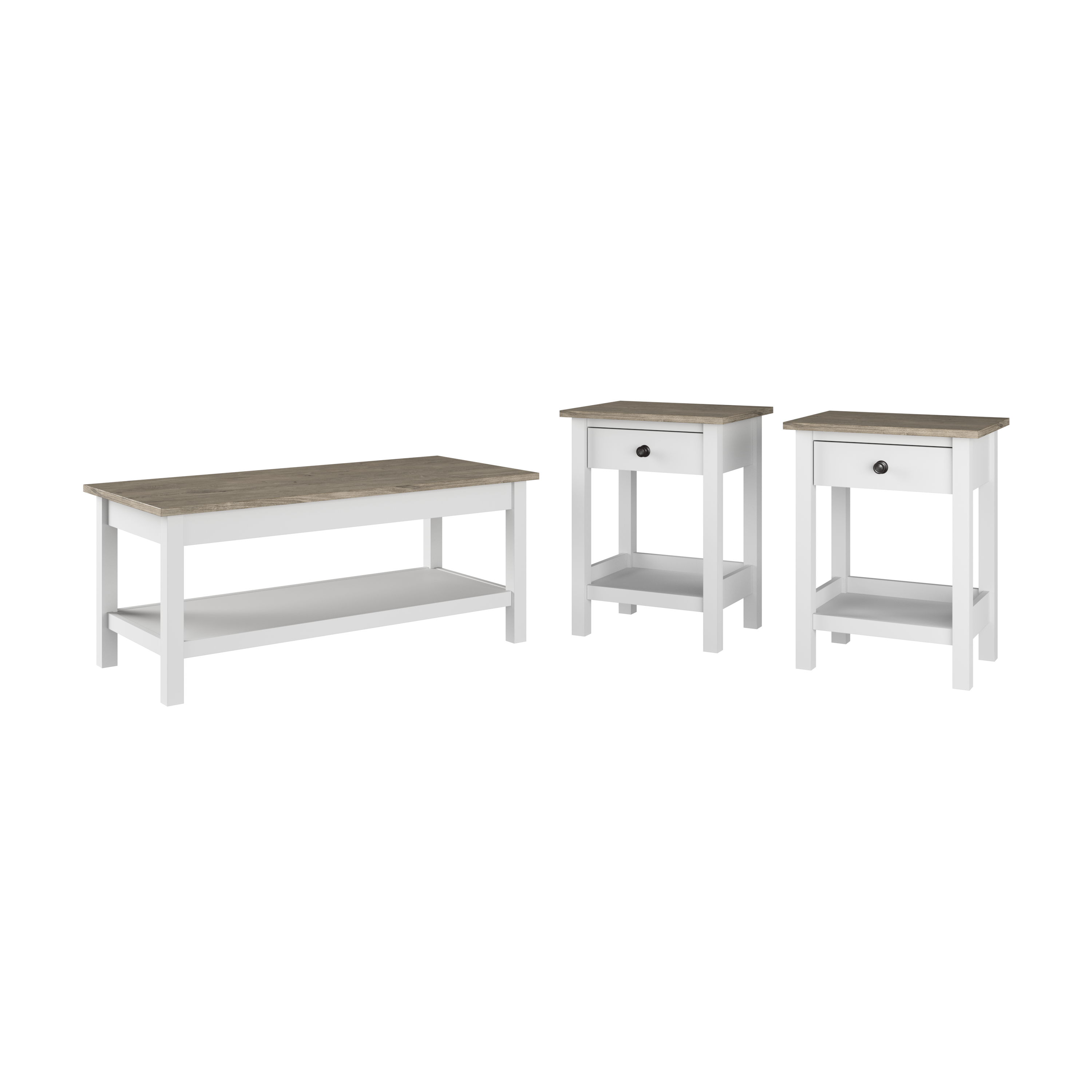 Shop Bush Furniture Mayfield Coffee Table with End Tables 02 MAY030GW2 #color_shiplap gray/pure white