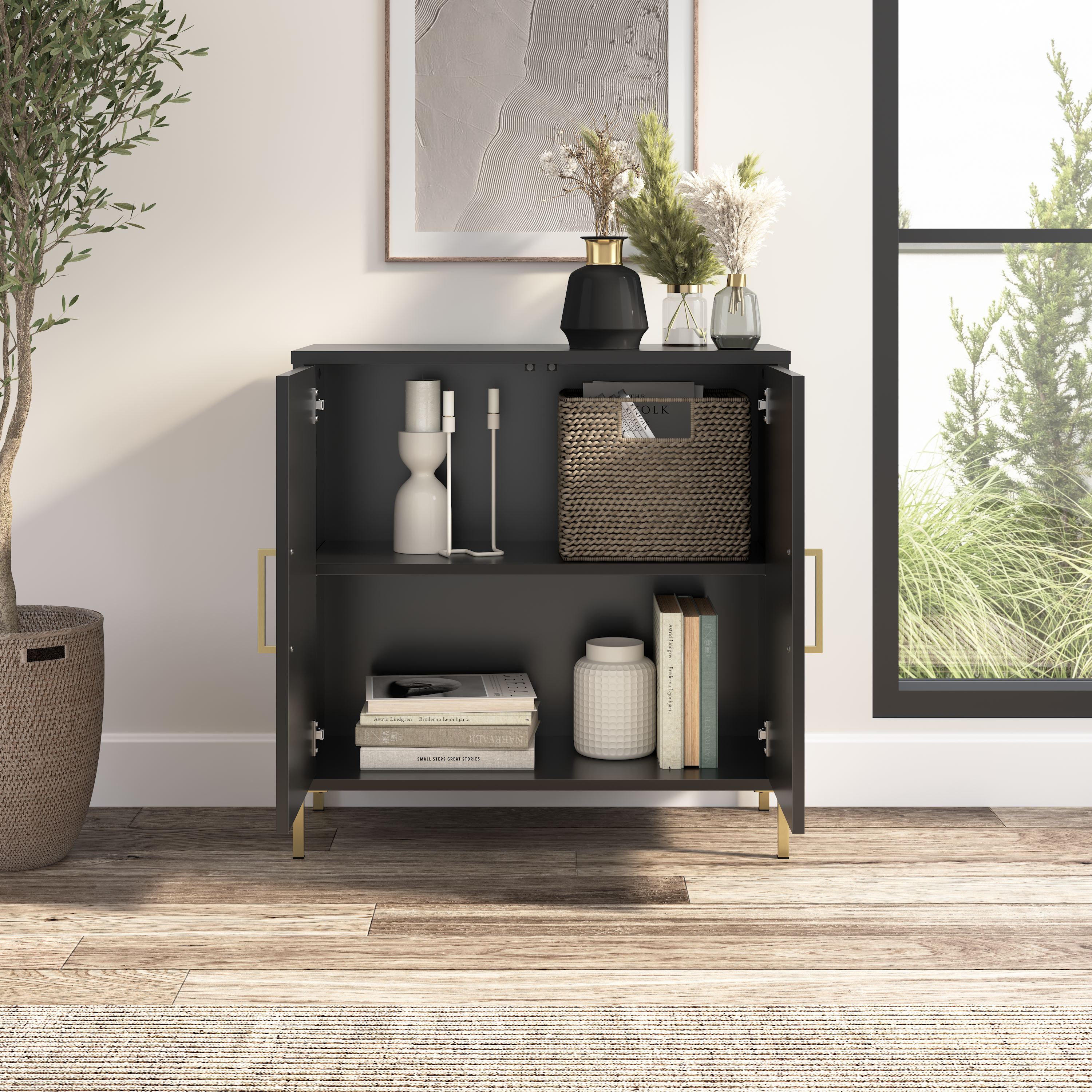 Shop Bush Furniture Soho Low Storage Cabinet with Doors 06 SHS229BL-Z #color_black stipple