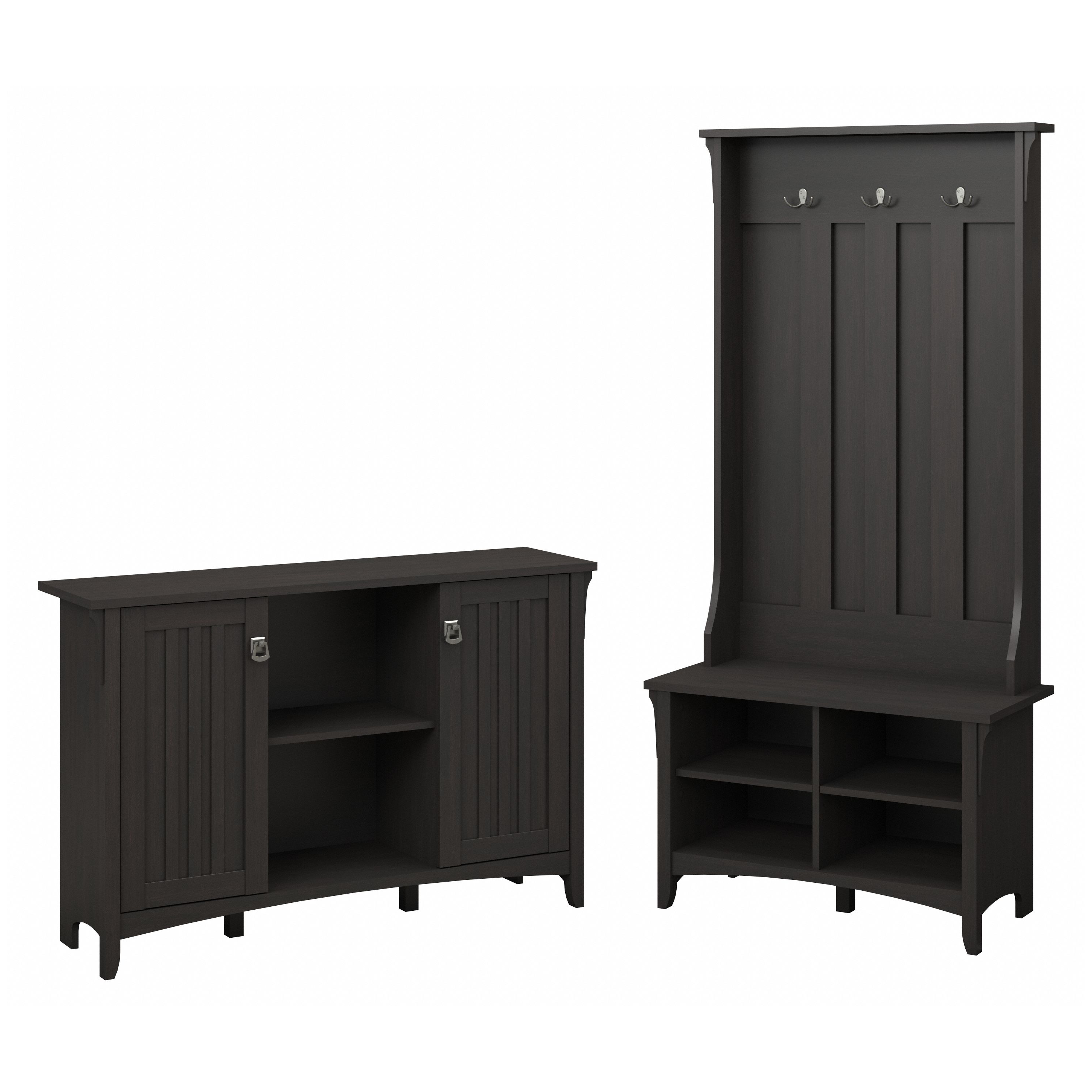 Shop Bush Furniture Salinas Entryway Storage Set with Hall Tree, Shoe Bench and Accent Cabinet 02 SAL008VB #color_vintage black