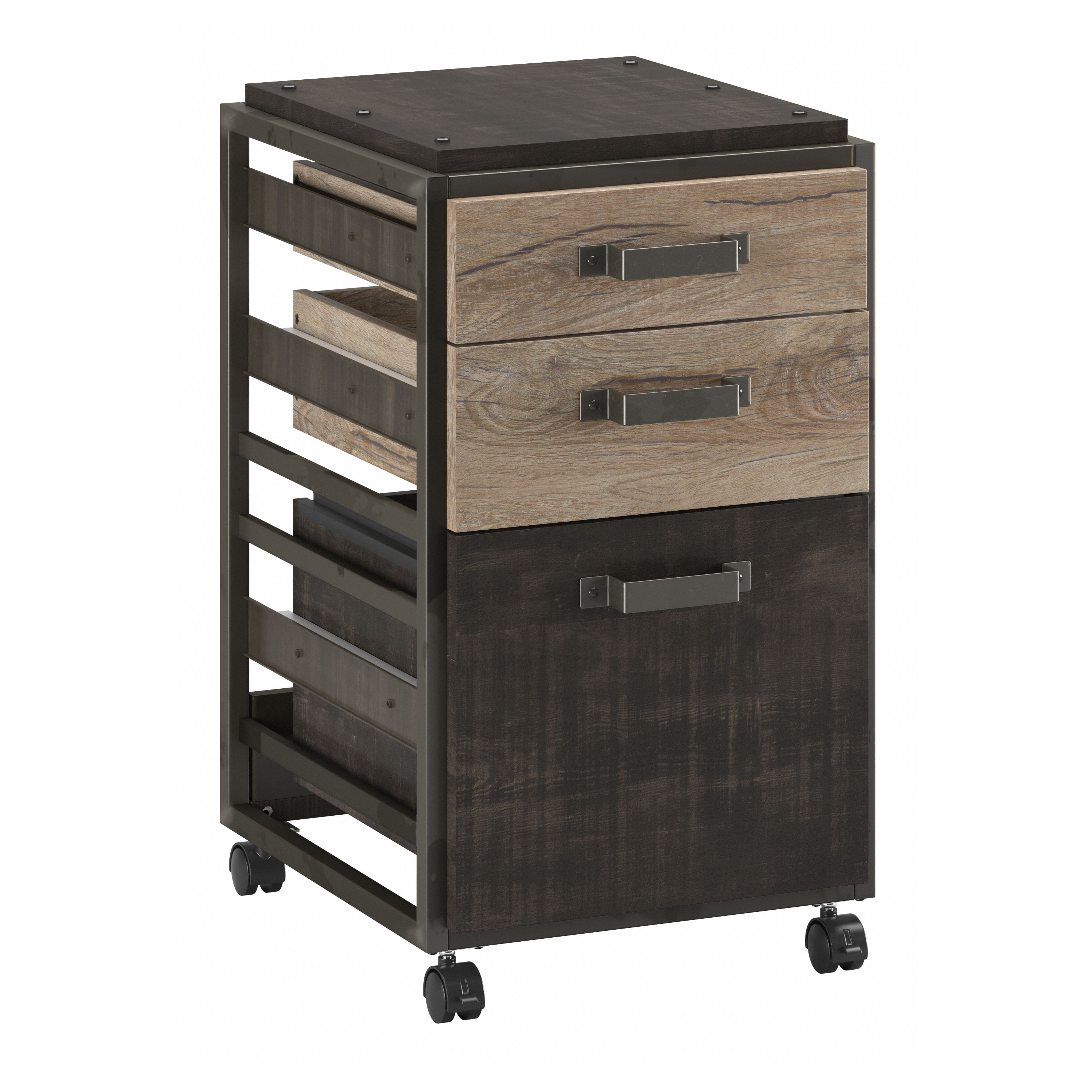 Shop Bush Furniture Refinery 3 Drawer Mobile File Cabinet 02 RFF116RG-03 #color_rustic gray/charred wood