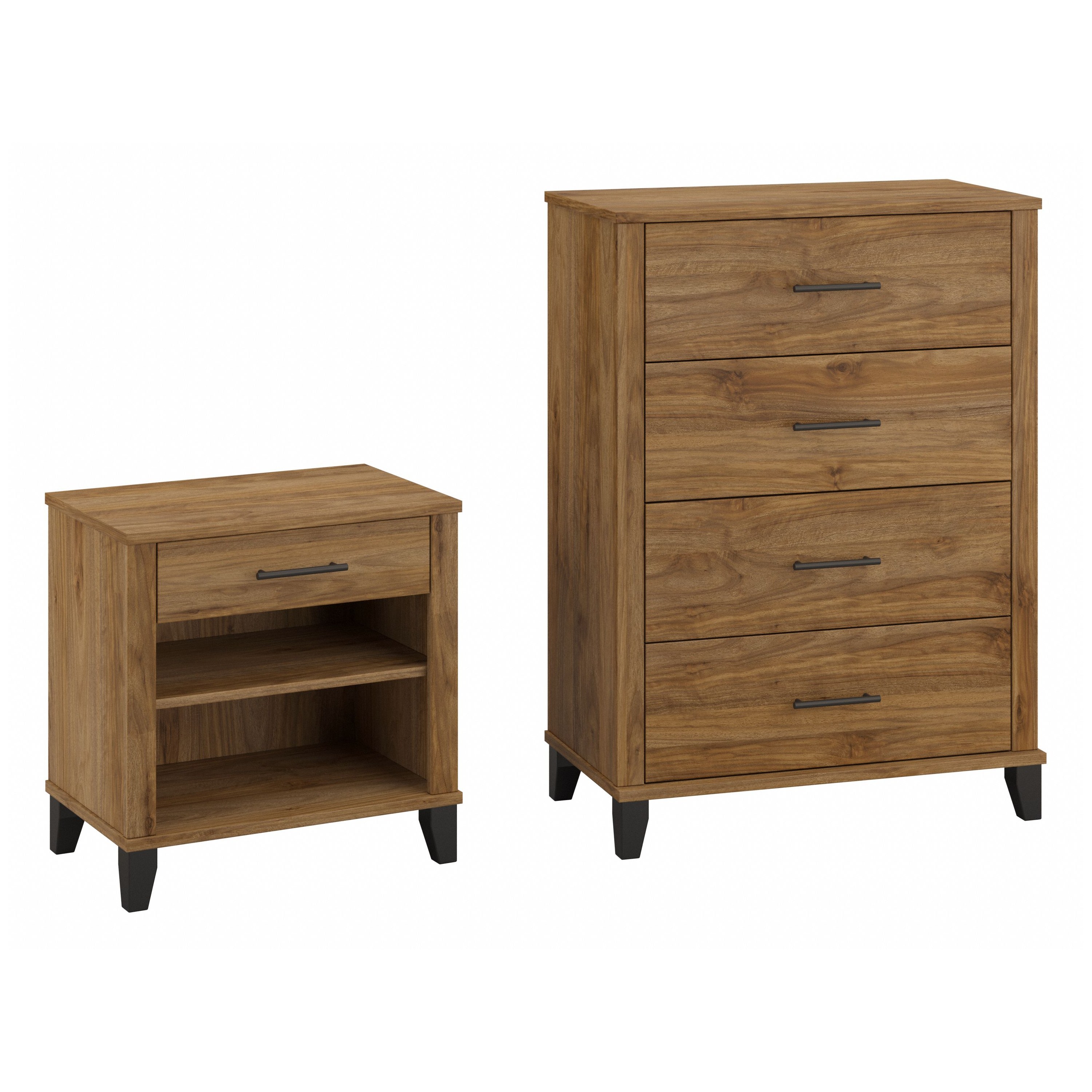 Shop Bush Furniture Somerset Chest of Drawers and Nightstand Set 02 SET034FW #color_fresh walnut