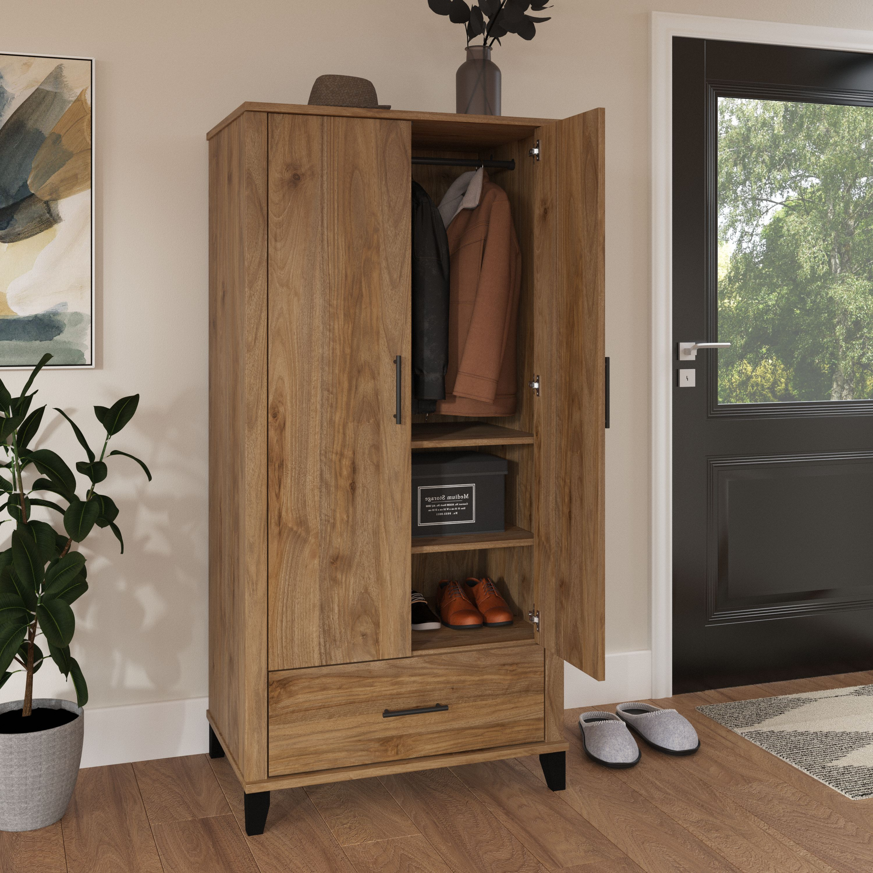 Shop Bush Furniture Somerset Tall Entryway Cabinet with Doors and Drawer 03 STS166FWK-Z1 #color_fresh walnut