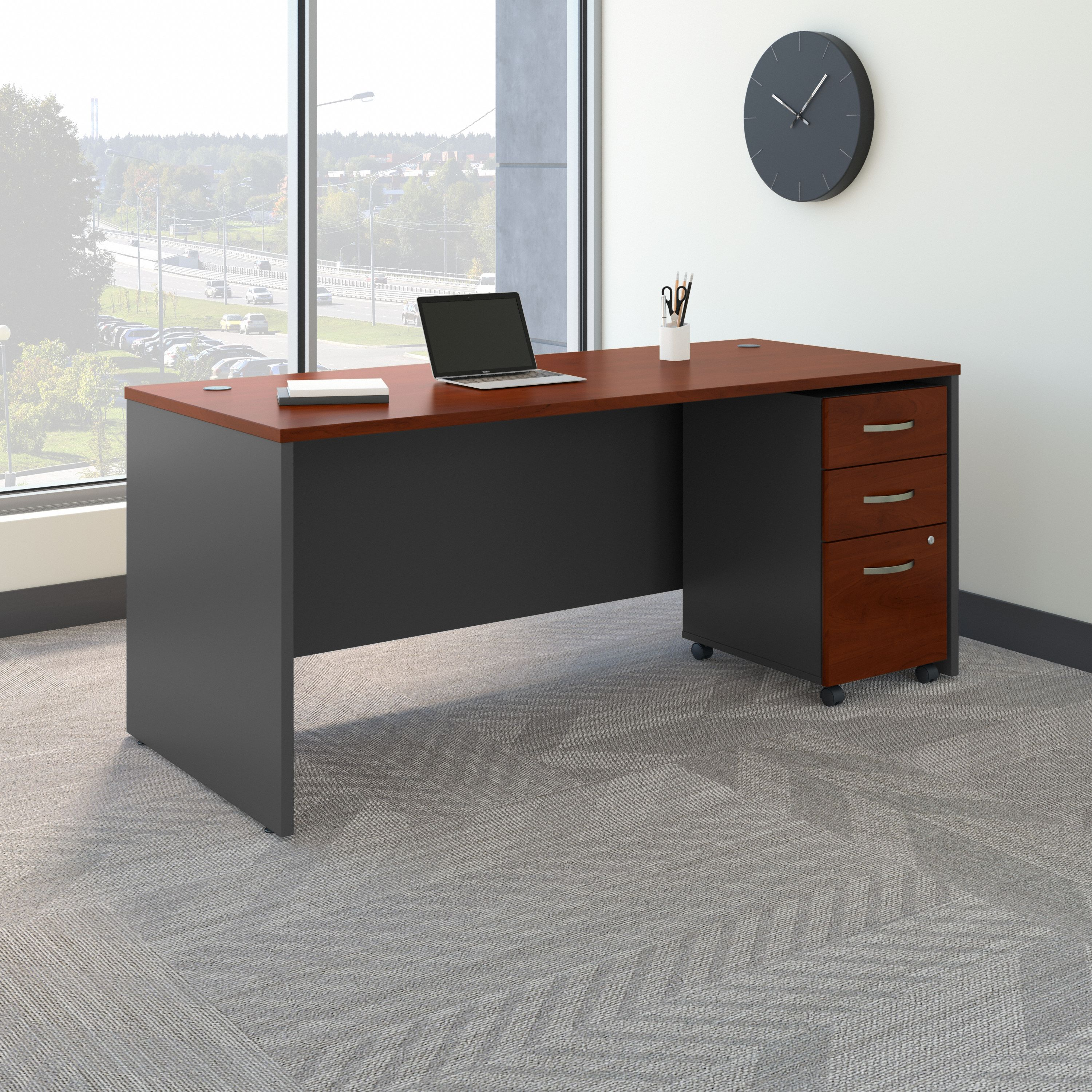 Shop Bush Business Furniture Series C 72W x 30D Office Desk with Mobile File Cabinet 01 SRC113HCSU #color_hansen cherry/graphite gray