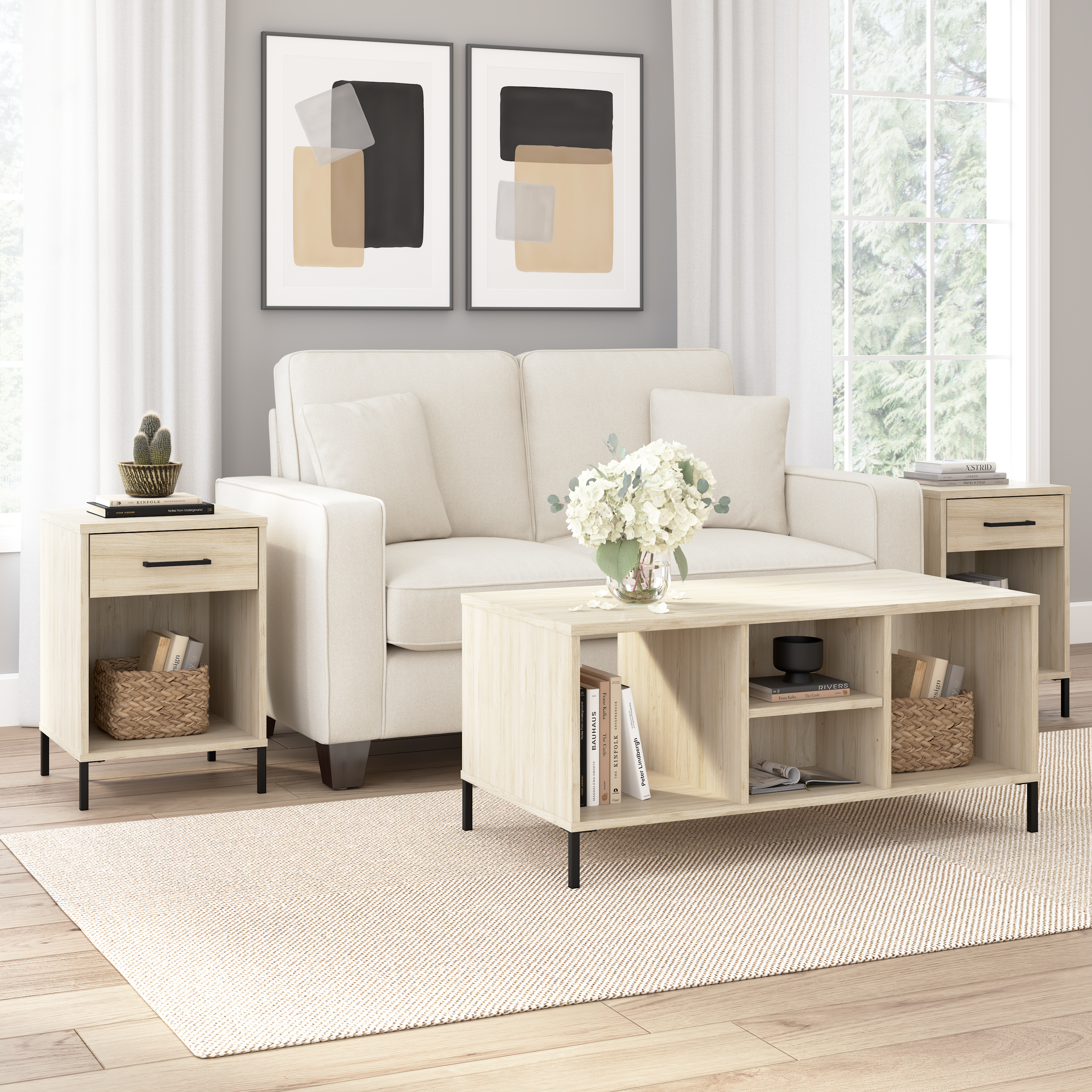 Shop Bush Furniture Soho Coffee Table with End Tables 01 SHH004NE #color_natural elm