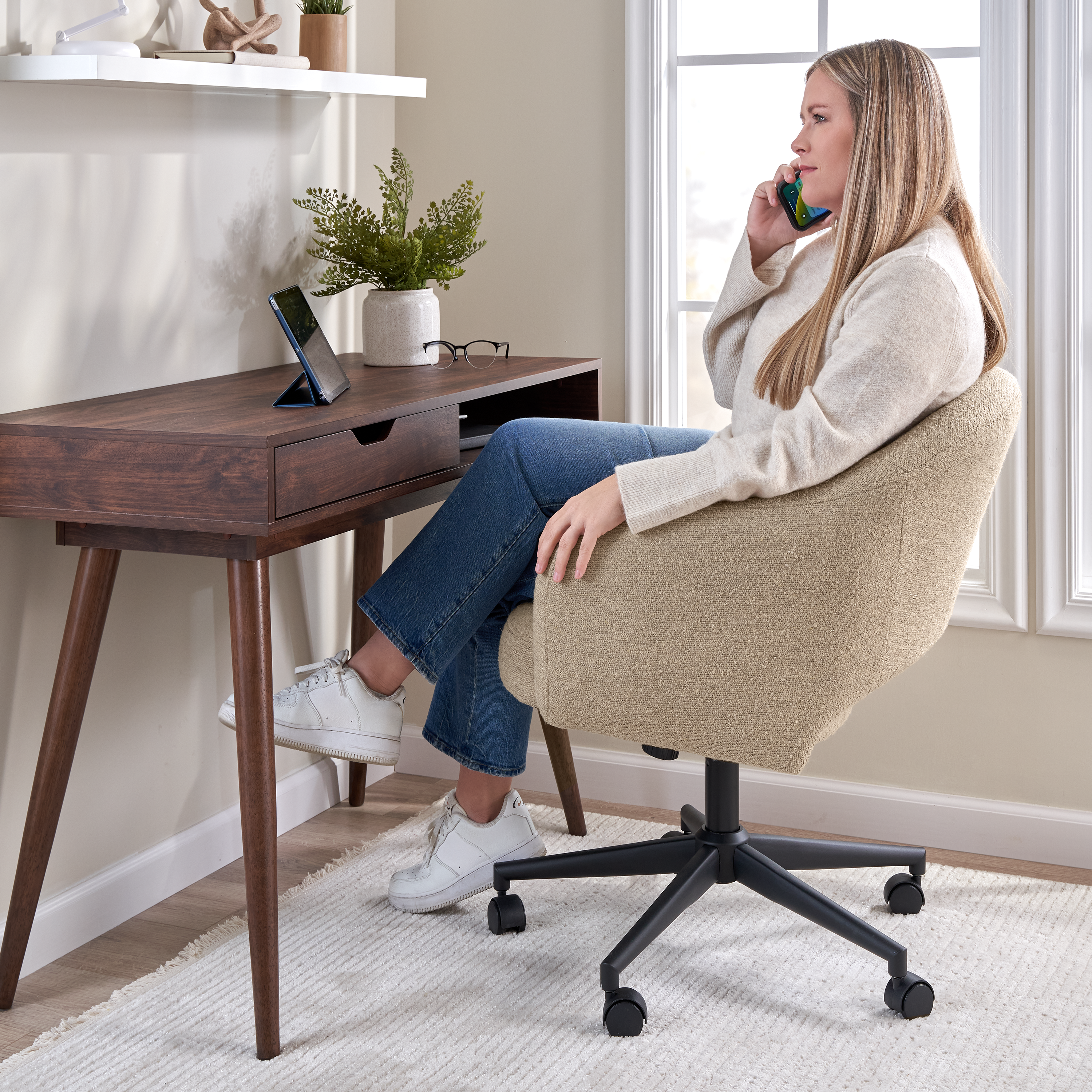 Shop Bush Furniture Fairfax Mid Century Modern Desk Chair for Home Office 03 CH4401CBF-03 #color_cool beige fabric