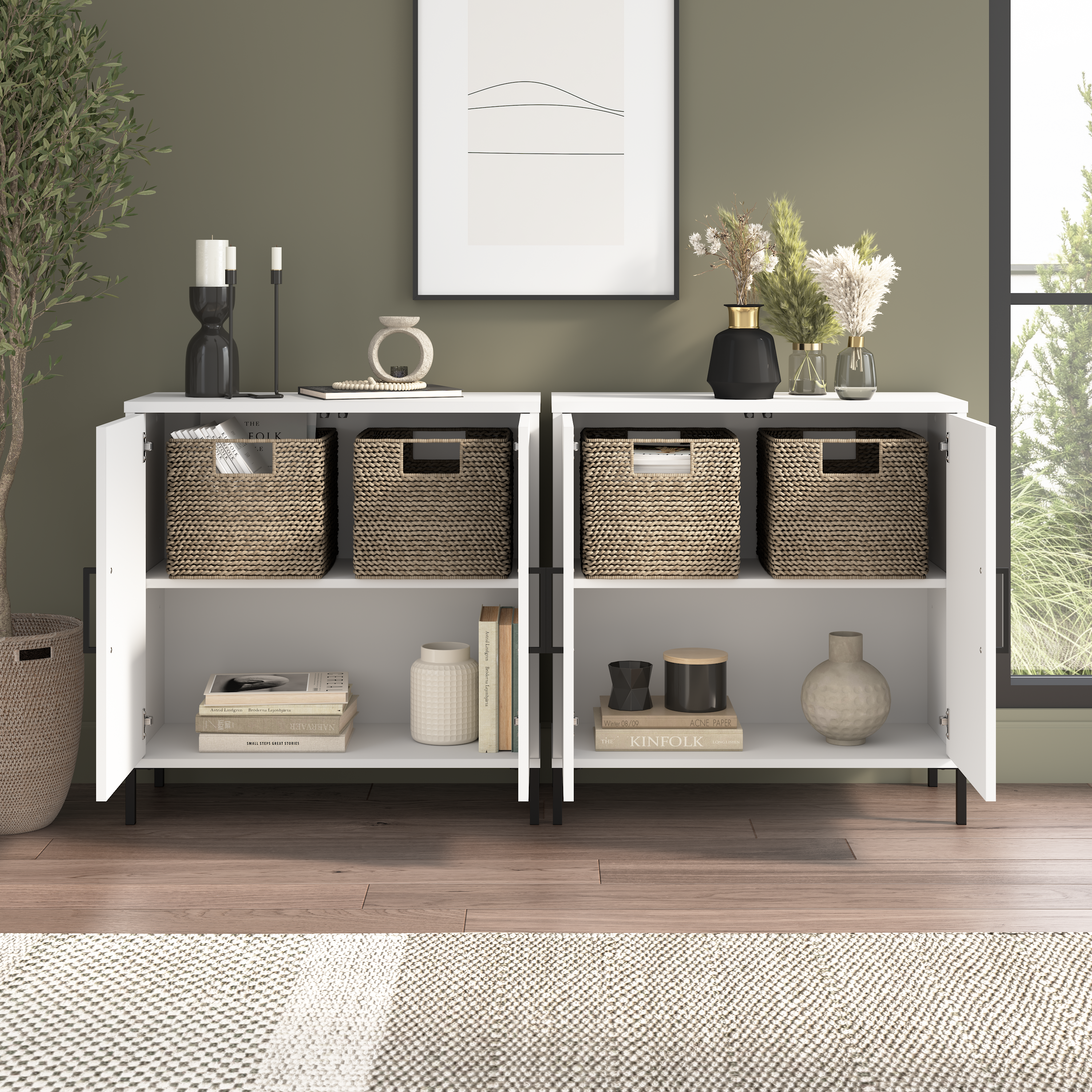 Shop Bush Furniture Soho Low Storage Cabinet with Doors - Set of 2 06 SHH001WH #color_white