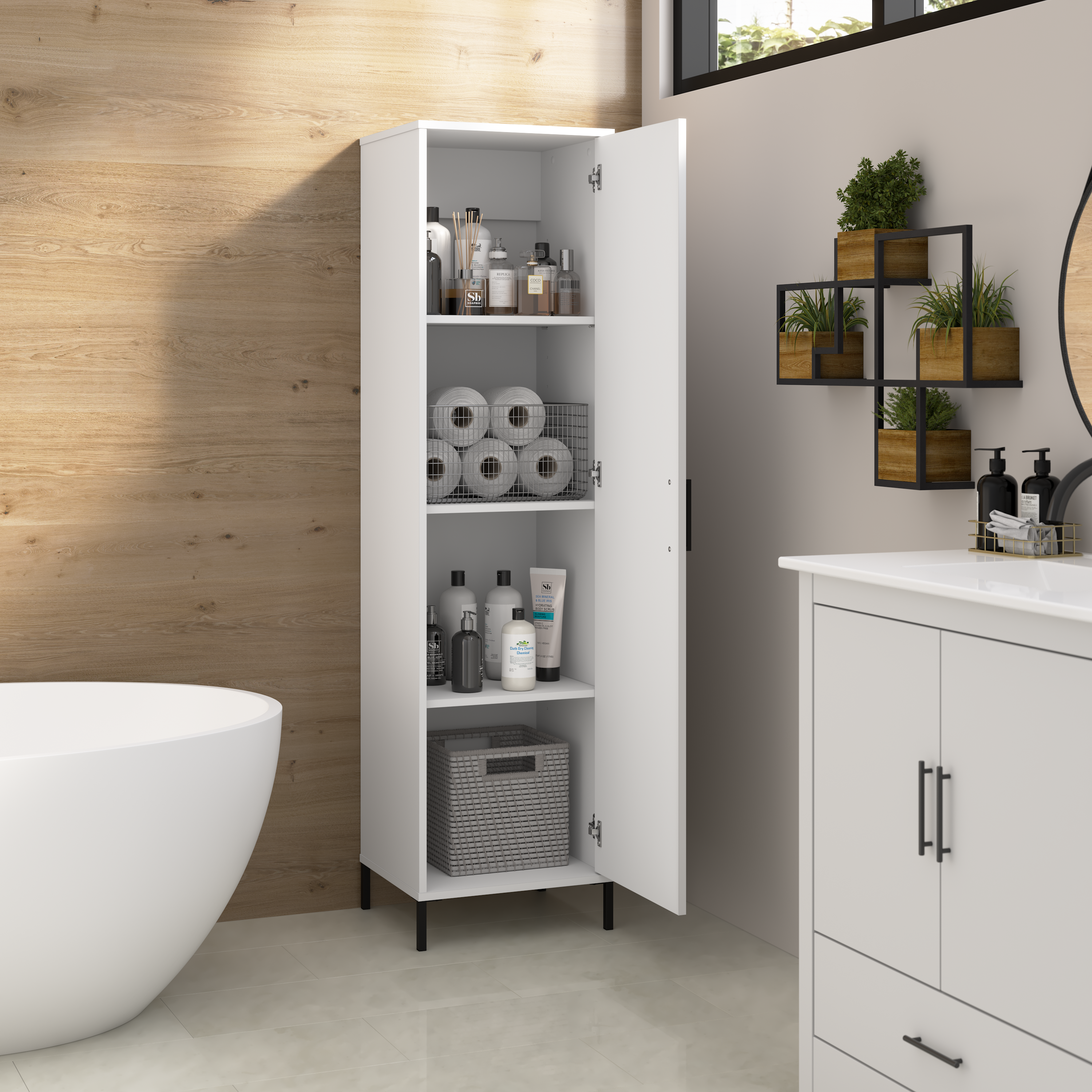 Shop Bush Furniture Soho Narrow Bathroom Storage Cabinet 03 SHS117WH-Z2 #color_white