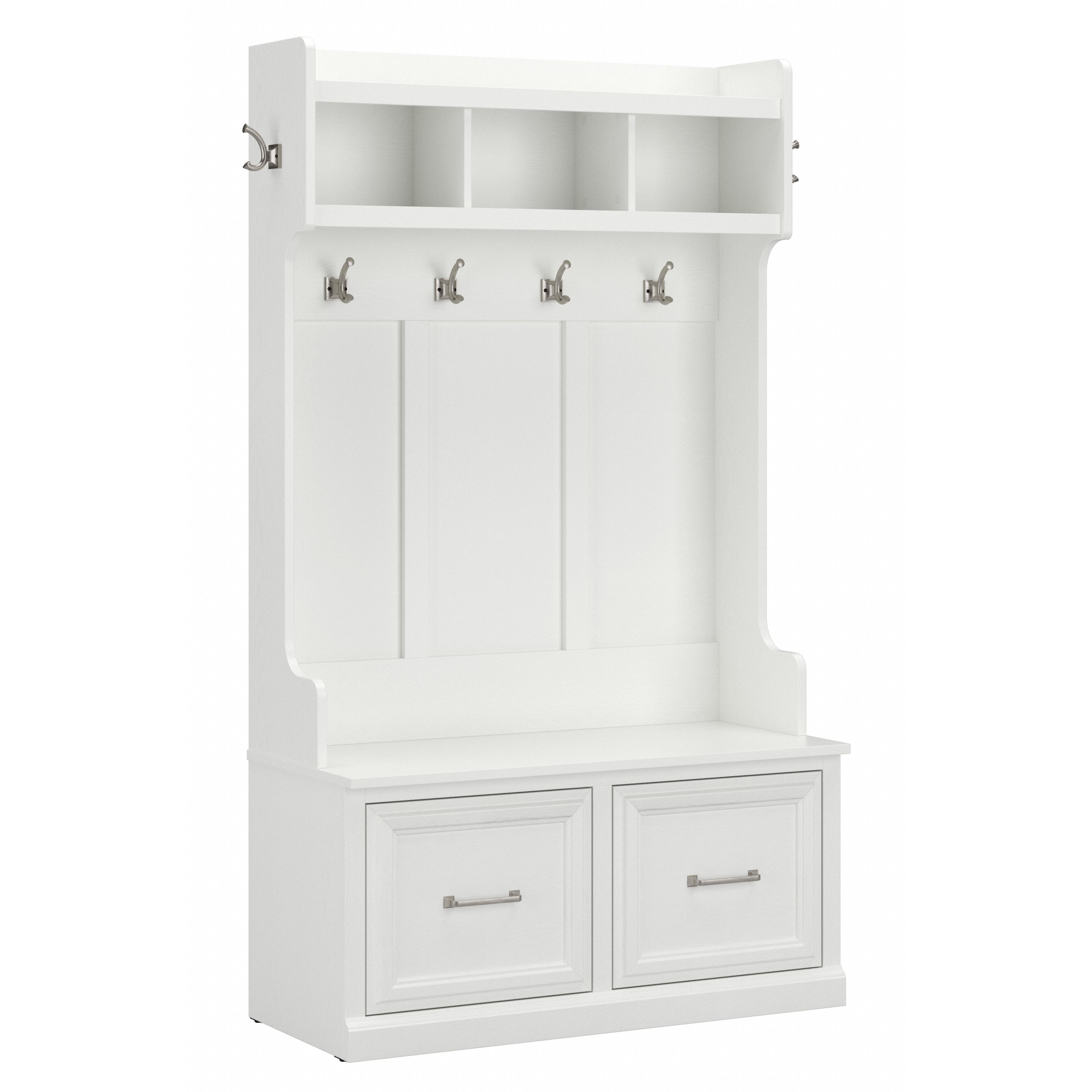 Shop Bush Furniture Woodland 40W Hall Tree and Shoe Storage Bench with Doors 02 WDL001WAS #color_white ash