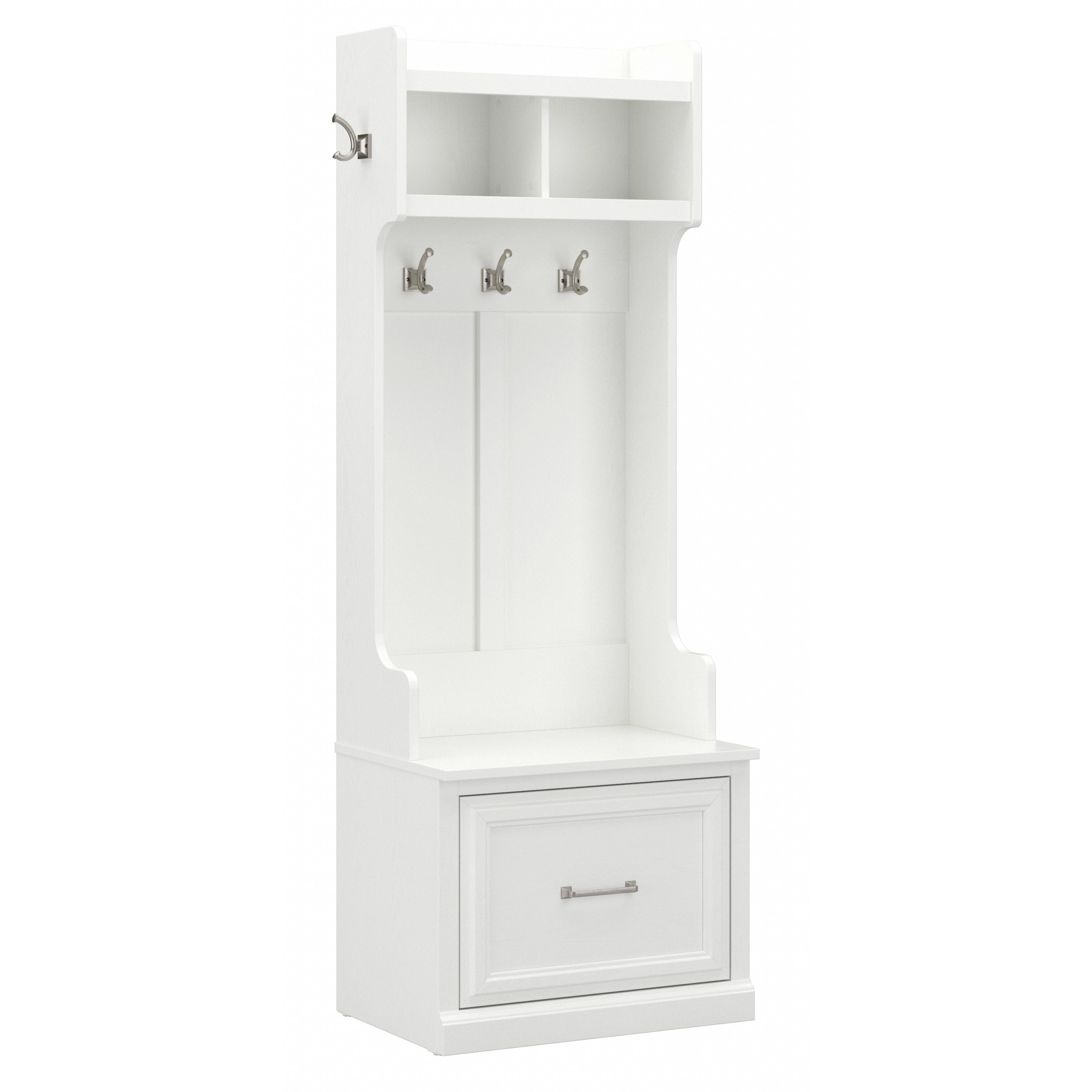 Shop Bush Furniture Woodland 24W Hall Tree and Small Shoe Bench with Drawer 02 WDL007WAS #color_white ash