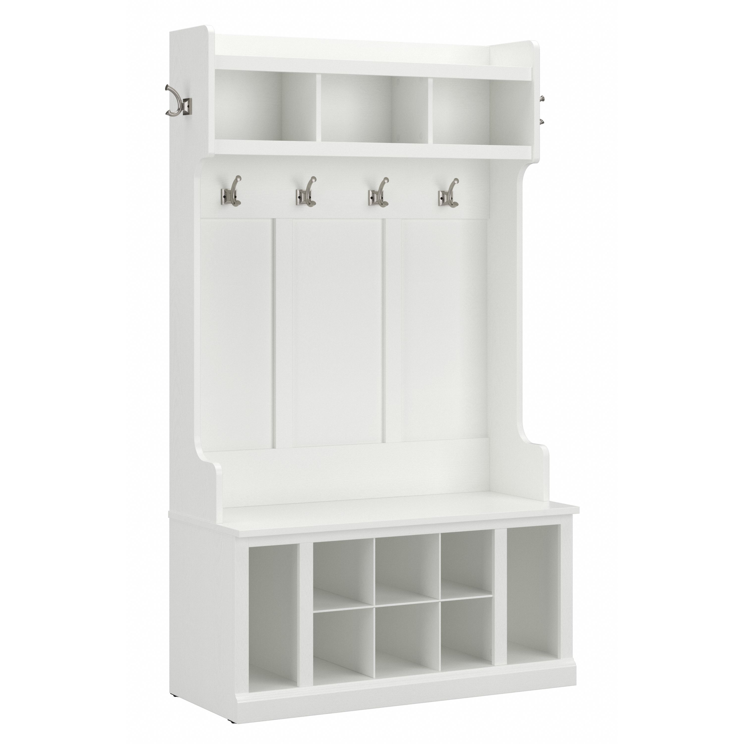 Shop Bush Furniture Woodland 40W Hall Tree and Shoe Storage Bench with Shelves 02 WDL002WAS #color_white ash