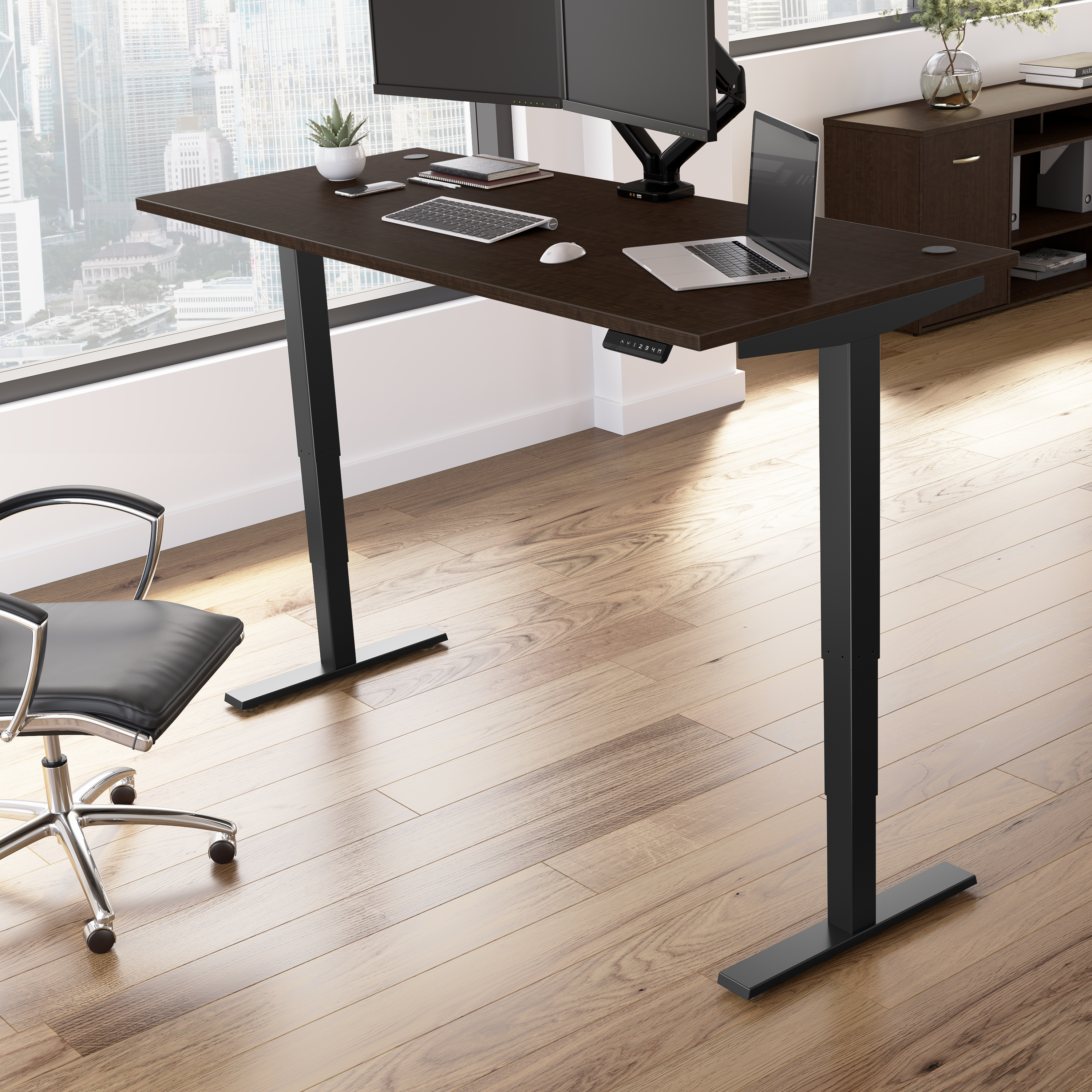 Shop Move 40 Series by Bush Business Furniture 72W x 30D Electric Height Adjustable Standing Desk 01 M4S7230MRBK #color_mocha cherry/black powder coat